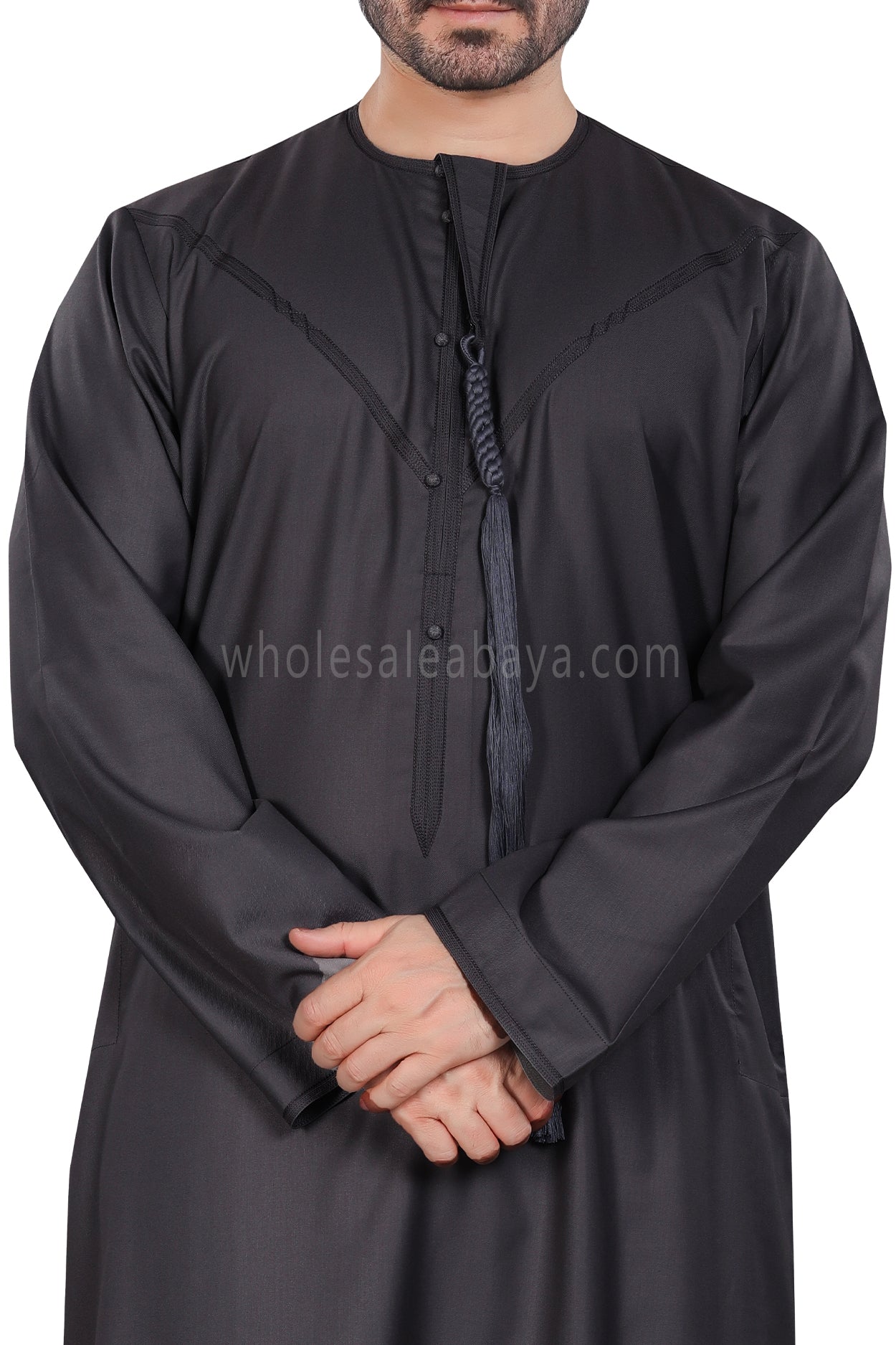 Men's Premium Emirati Thoube With Zip & Tassel Charcoal Grey
