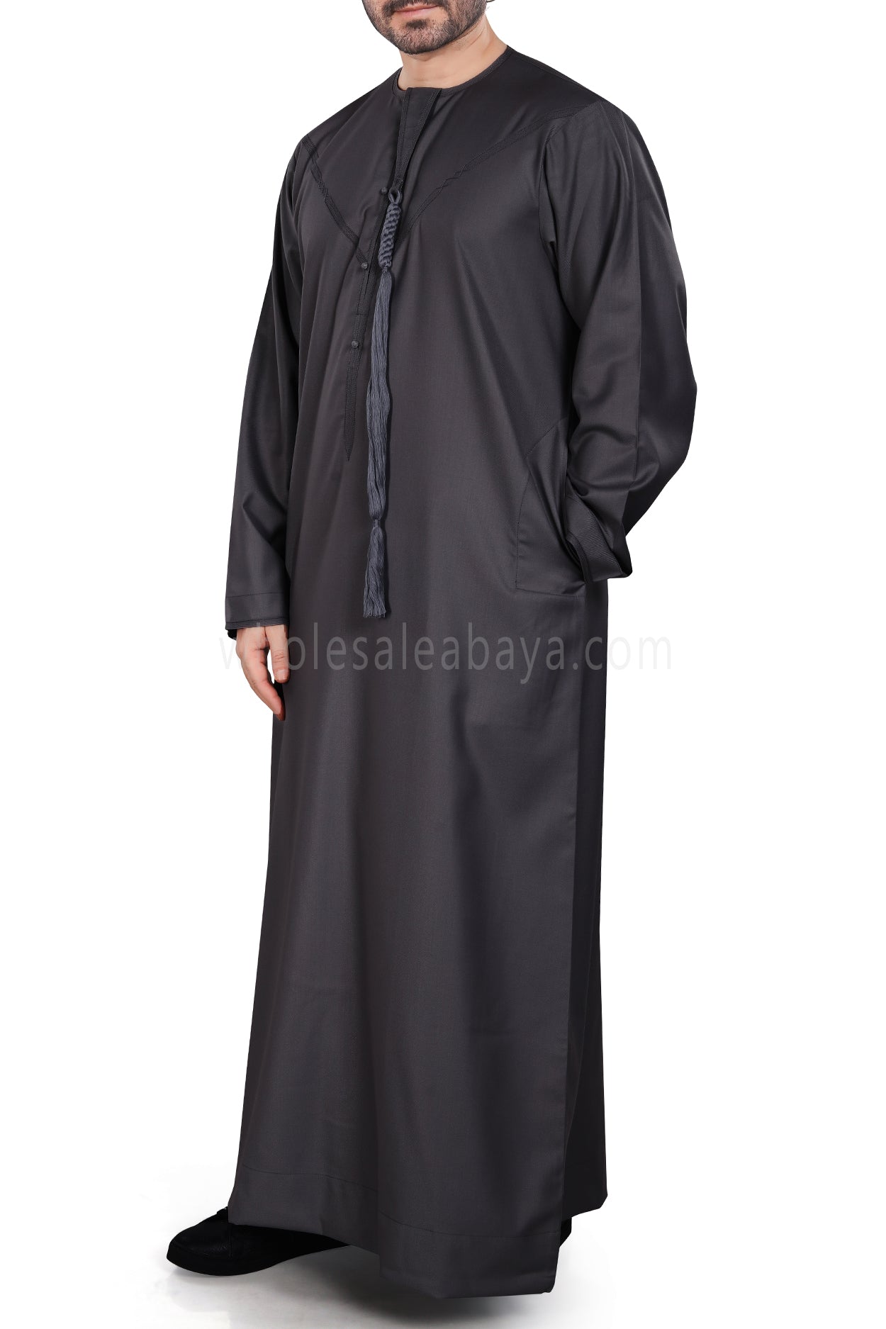 Men's Premium Emirati Thoube With Zip & Tassel Charcoal Grey