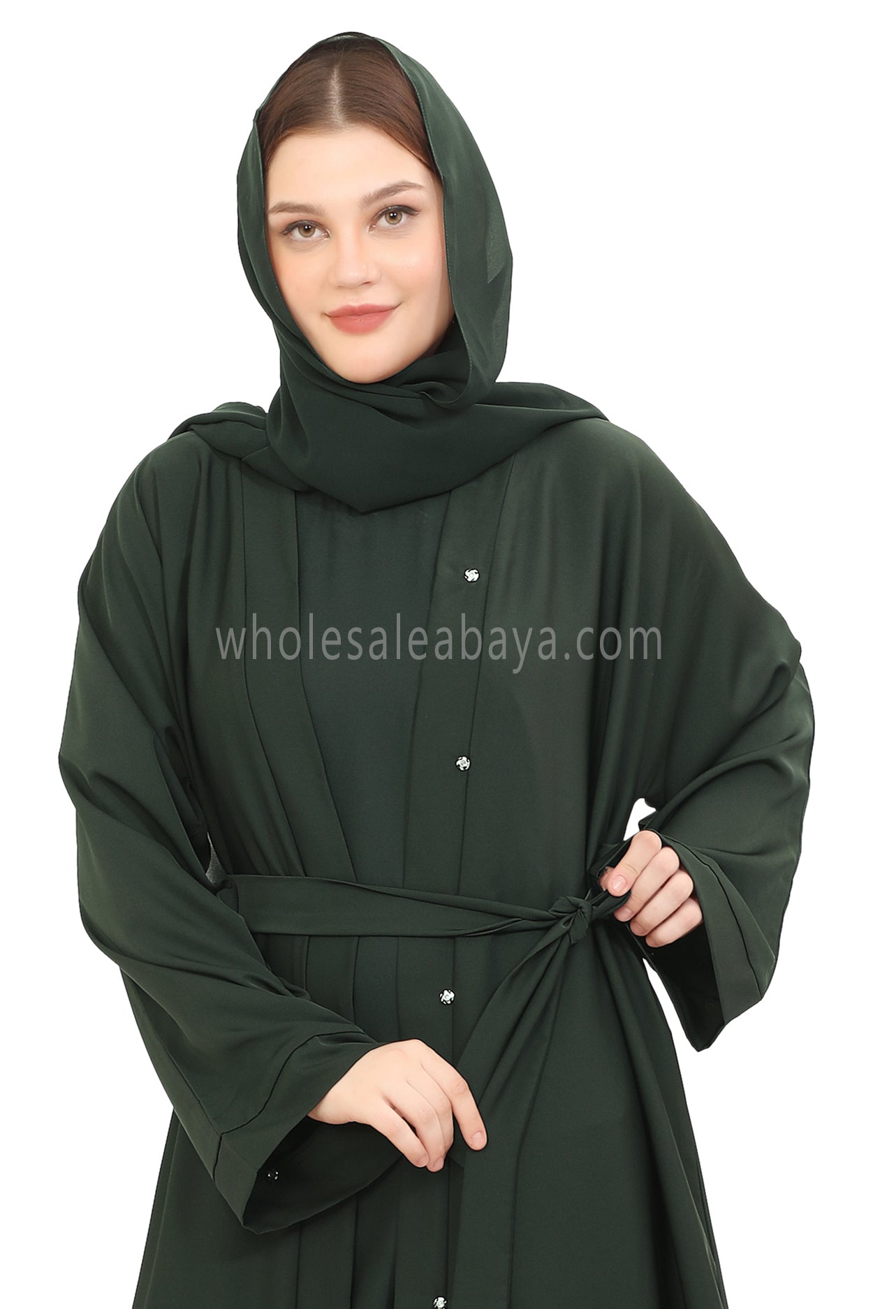 Front Open Nida Abaya with Buttons 30051 Emerald Green