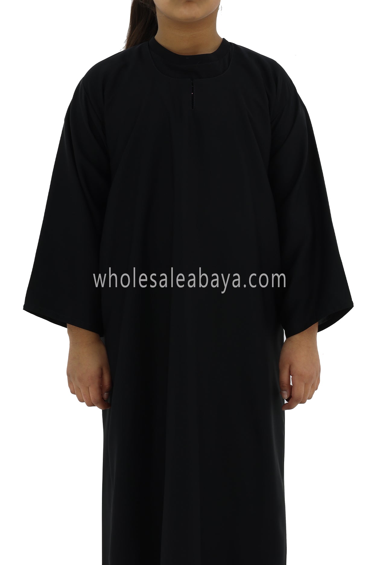 Girls Closed Plain Abaya With Straight Cut Black