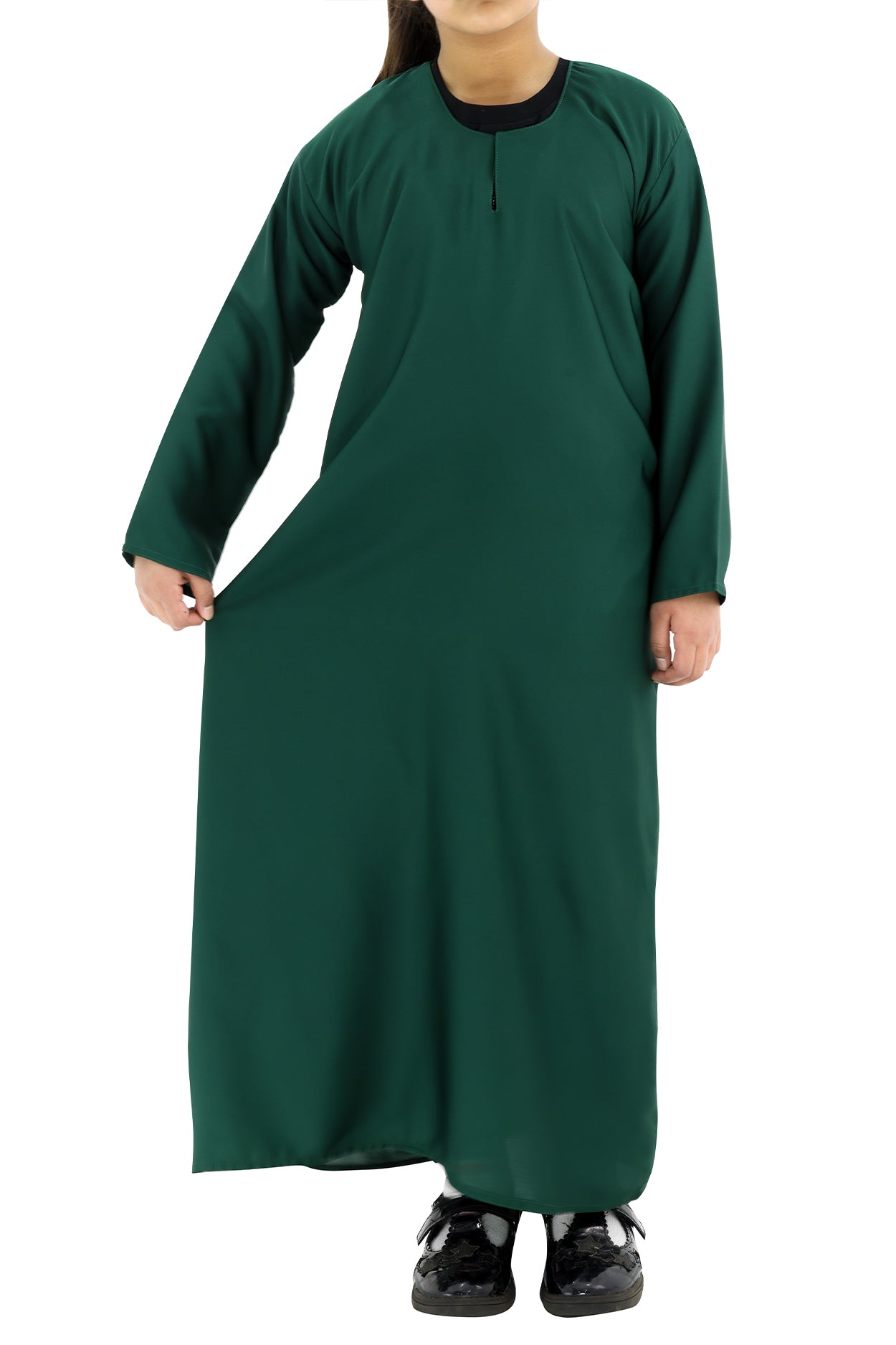 Girls Closed Plain Abaya With Straight Cut Emerald Green