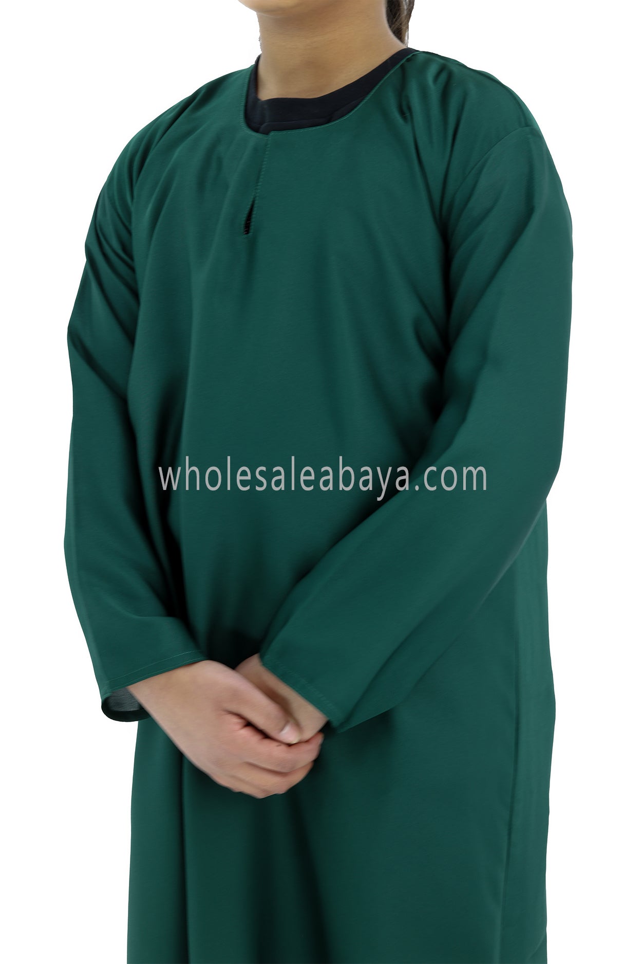 Girls Closed Plain Abaya With Straight Cut Emerald Green