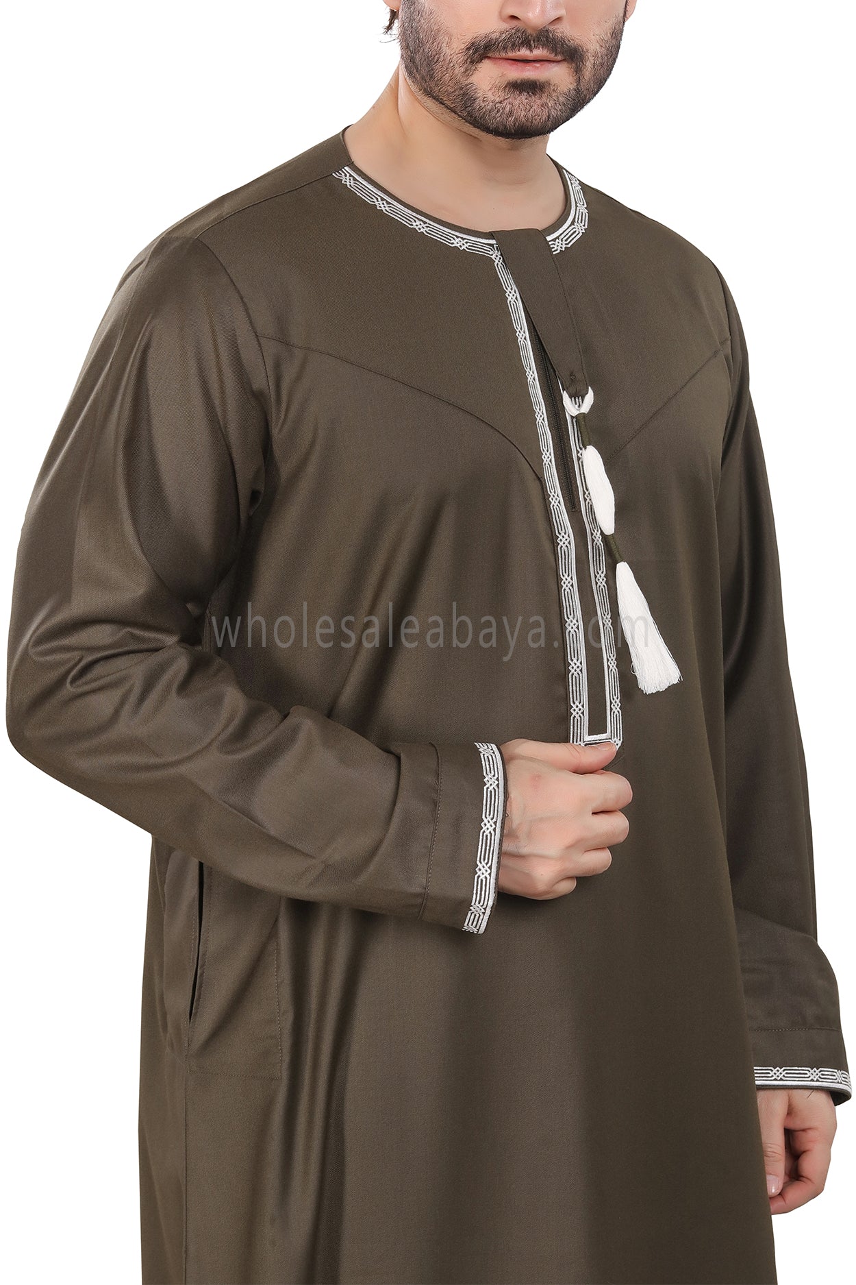 Premium Embroidered Omani Tassel Olive Green