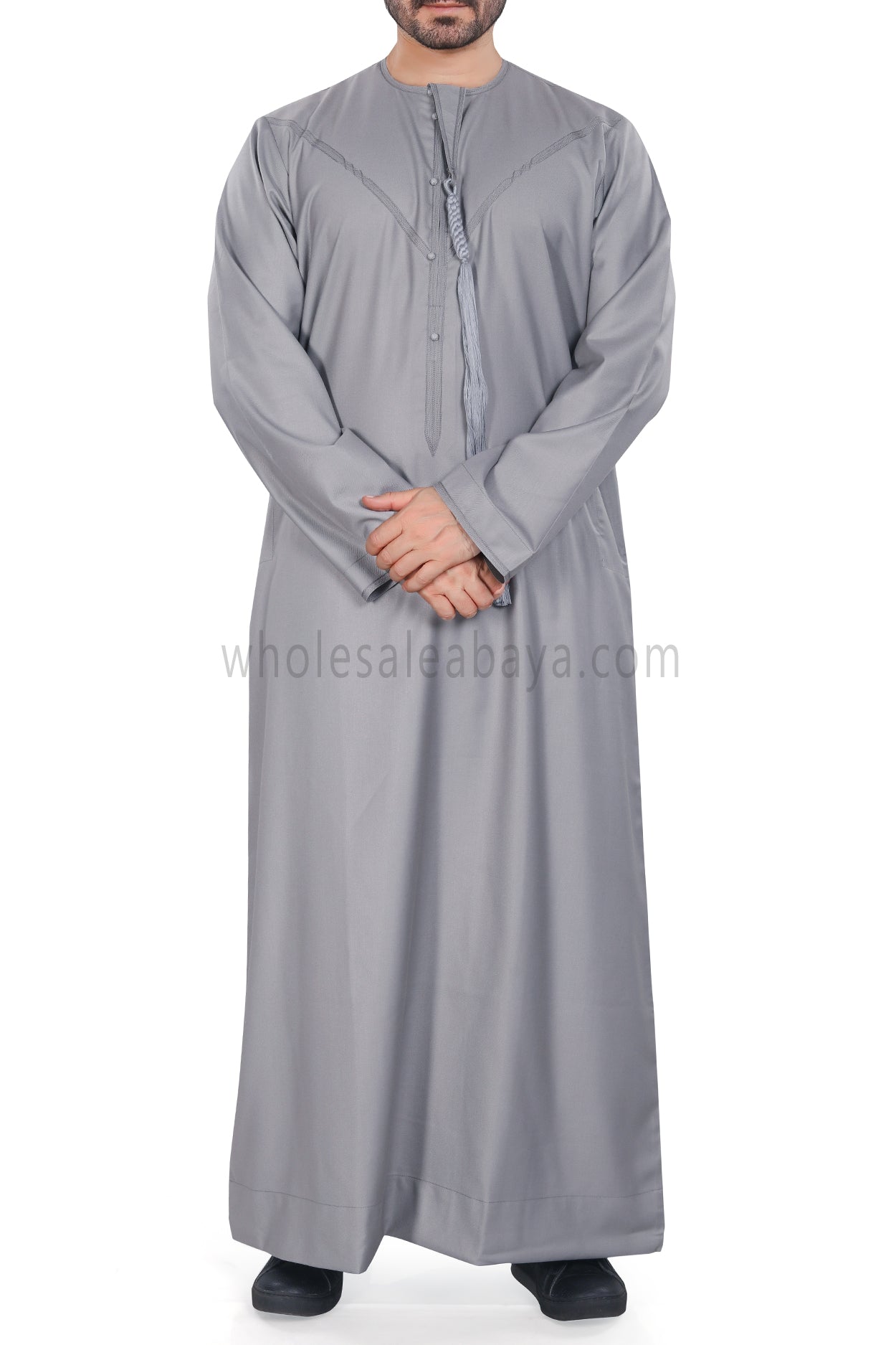 Men's Premium Emirati Thoube With Buttons & Tassel Light Grey