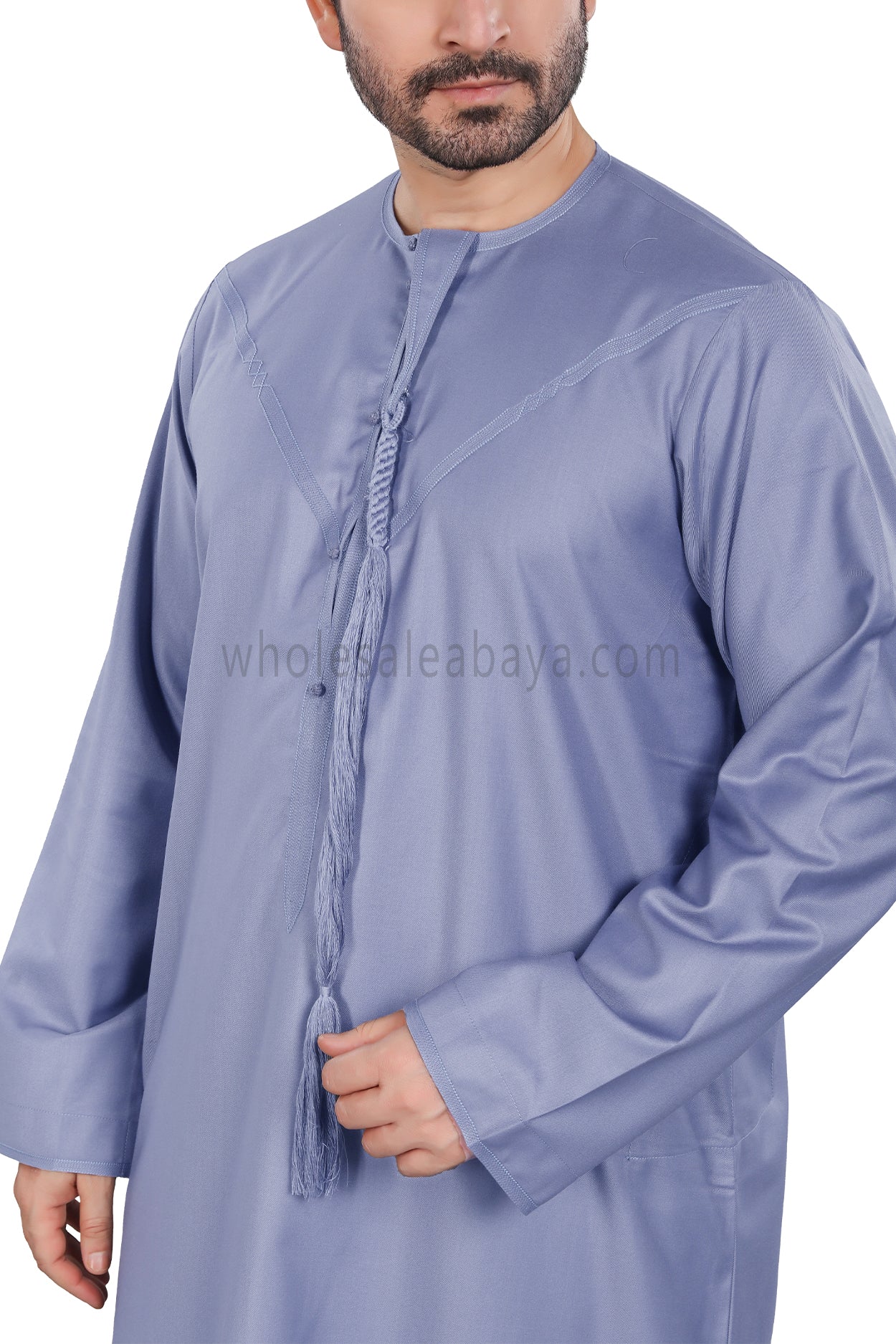 Men's Premium Emirati Thoube With Zip & Tassel Sky Blue