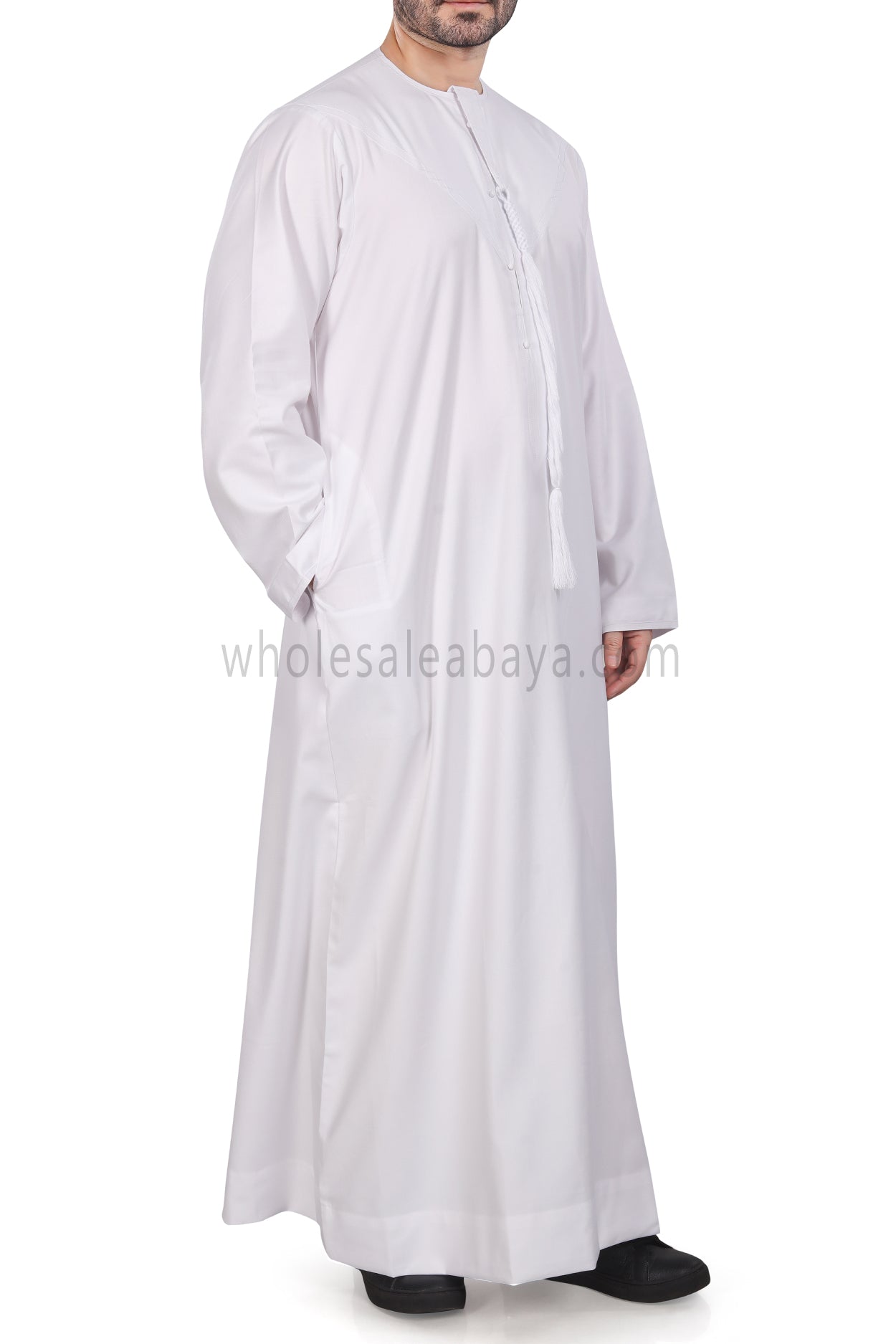 Men's Premium Emirati Thoube With Buttons & Tassel White