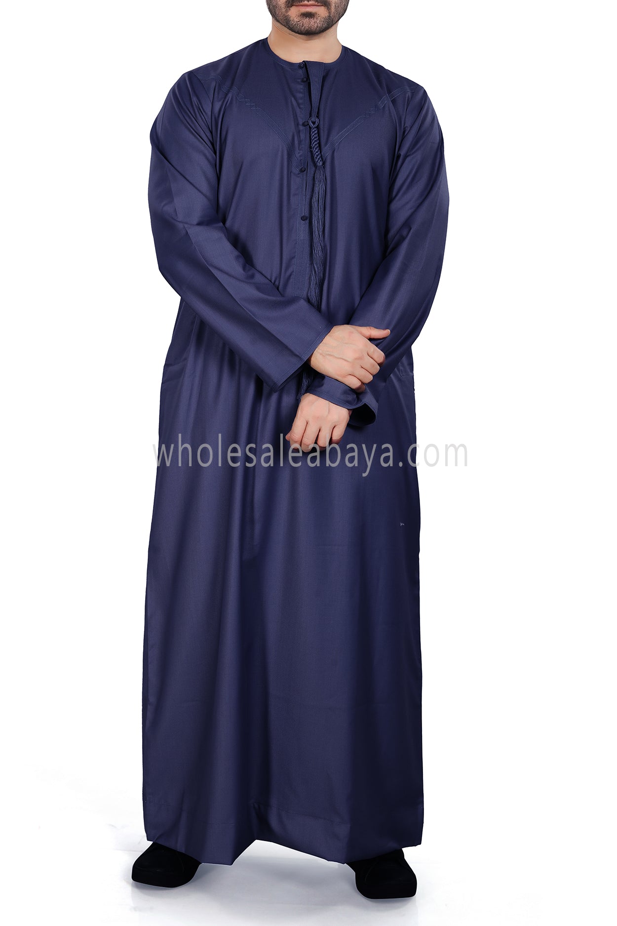 Men's Premium Emirati Thoube With Zip & Tassel Navy Blue
