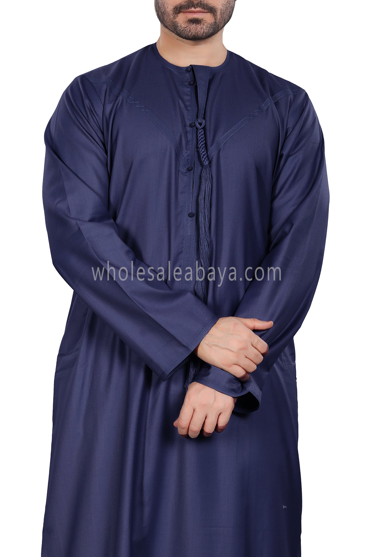 Men's Premium Emirati Thoube With Zip & Tassel Navy Blue