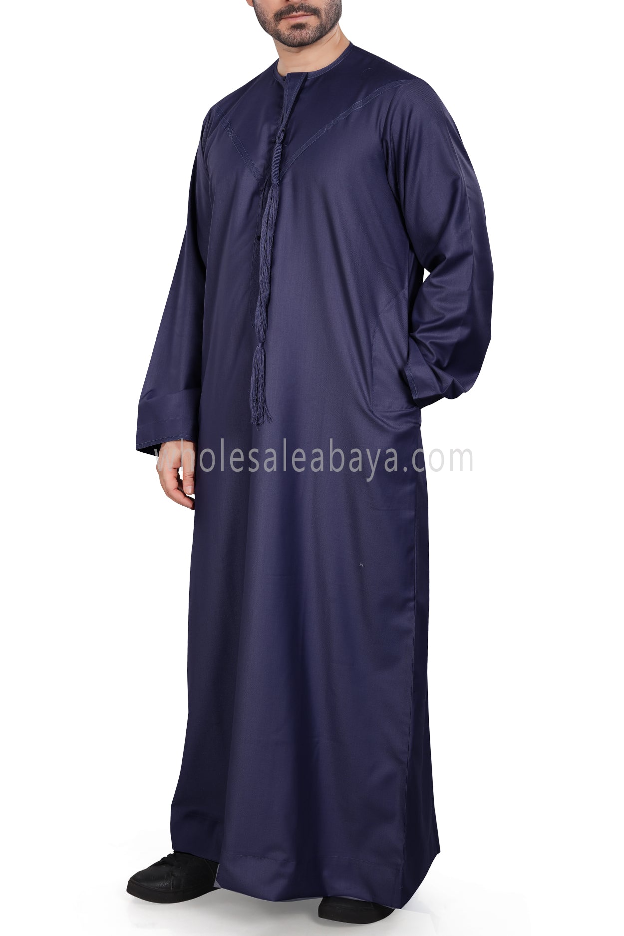 Men's Premium Emirati Thoube With Zip & Tassel Navy Blue