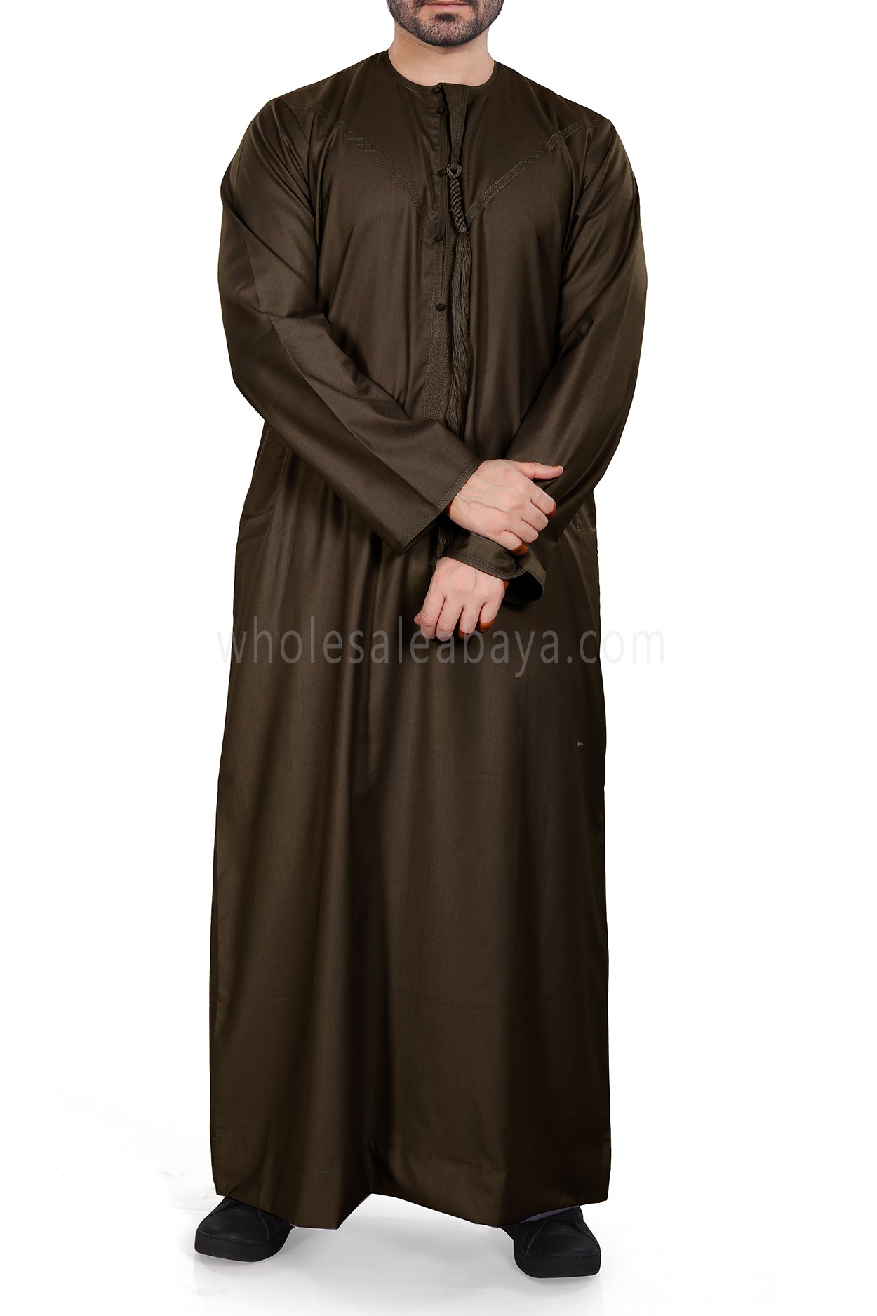 Men's Premium Emirati Thoube With Zip & Tassel Olive Green