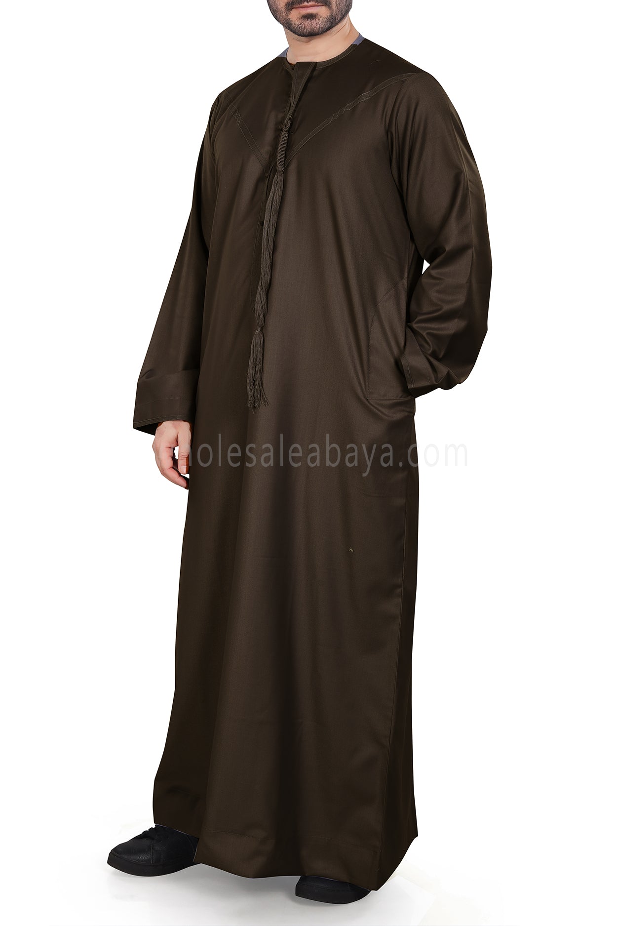 Men's Premium Emirati Thoube With Zip & Tassel Olive Green