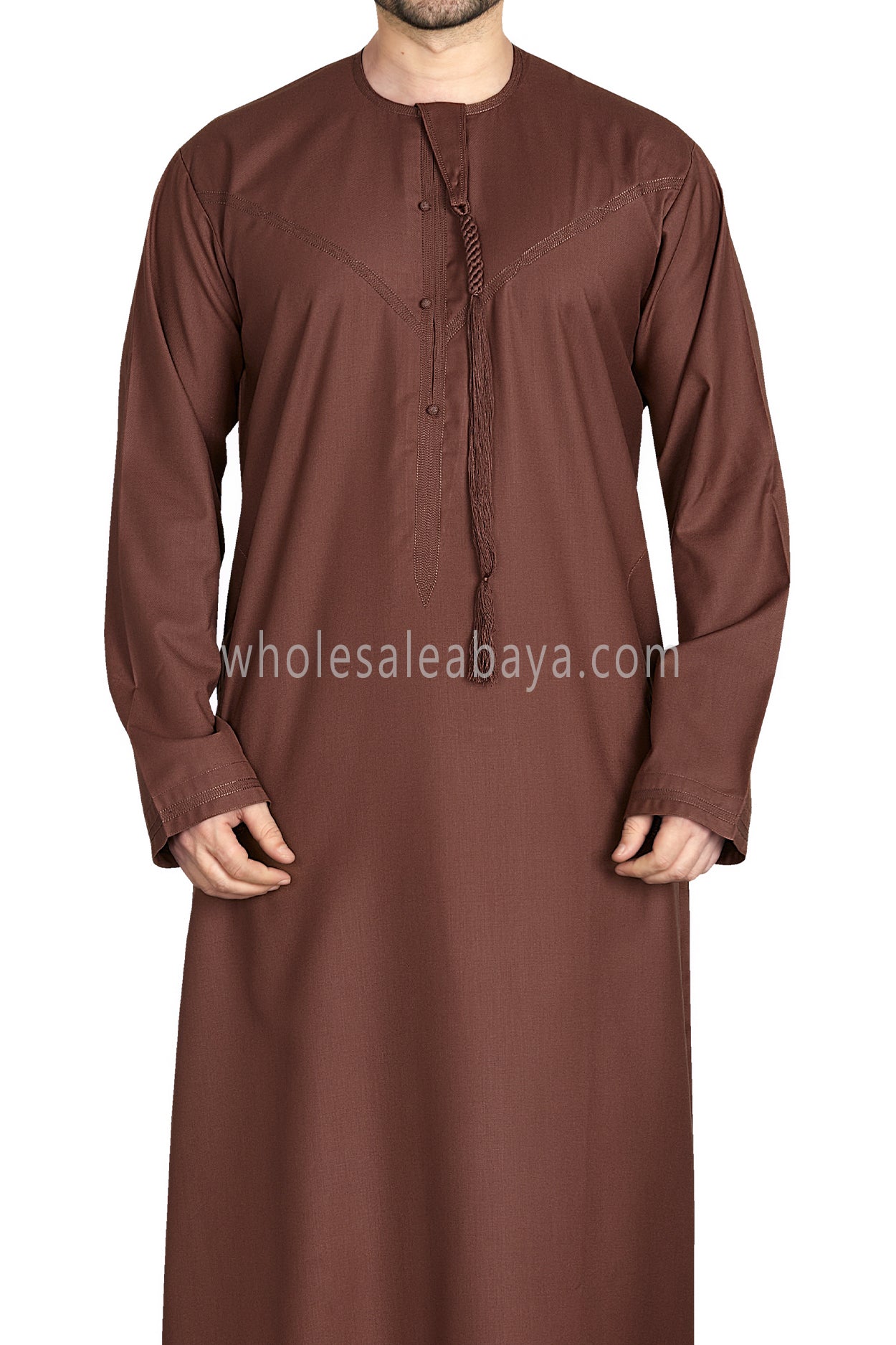 Men's Premium Emirati Thoube With Buttons & Tassel Chestnut Brown