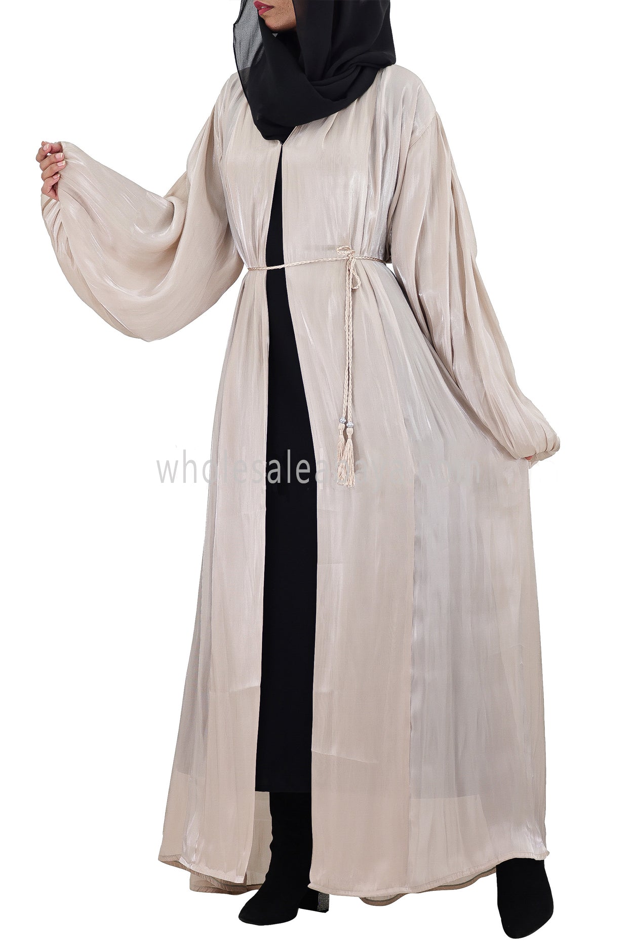 Women's Premium Organza Abaya With Balloon Sleeves Beige
