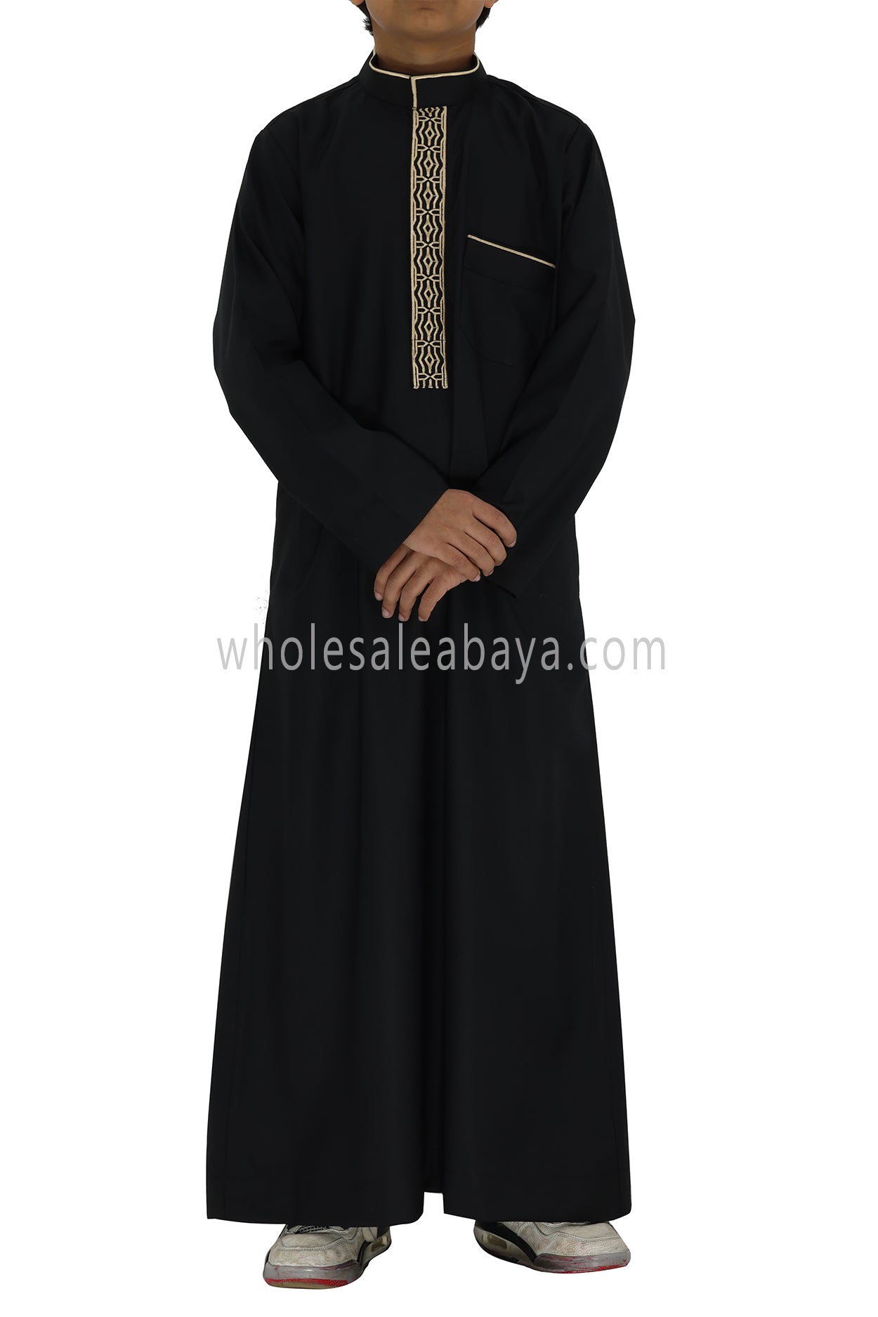 Boy's Elegant Collar Thoube With Embroidery Black
