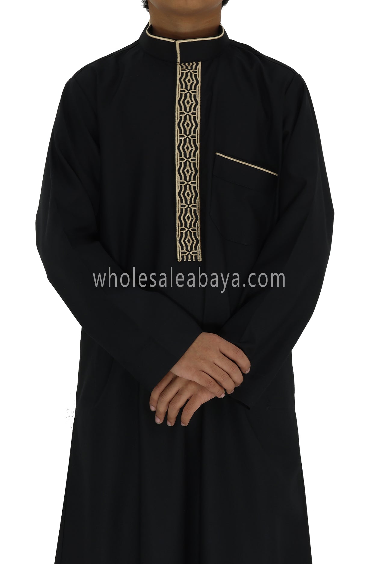 Boy's Elegant Collar Thoube With Embroidery Black