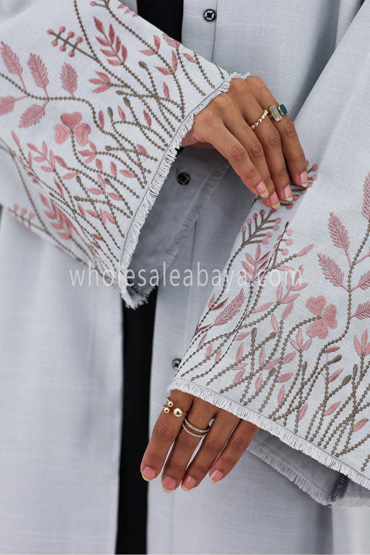 Premium Front Open Abaya With Embroidered Sleeve Melange