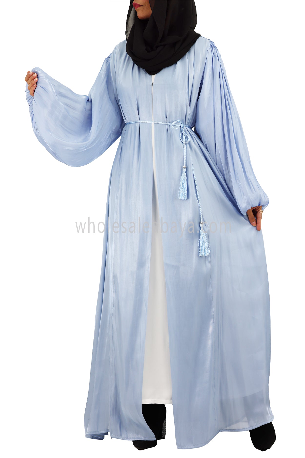 Women's Premium Organza Abaya With Balloon Sleeves Aspiring Blue