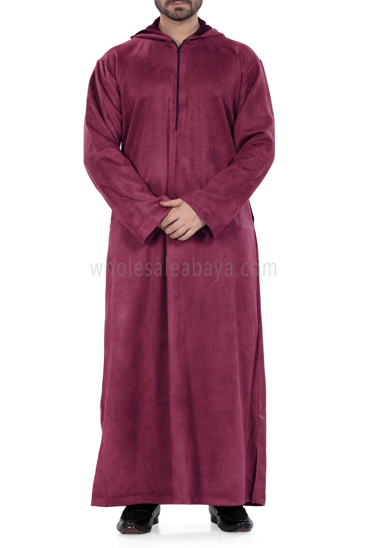 Premium Suede Hooded Thoube 90016 Maroon