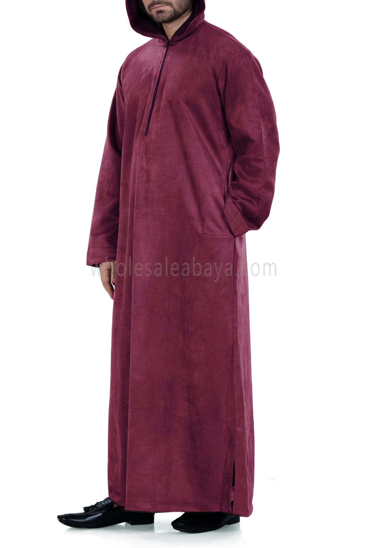 Premium Suede Hooded Thoube 90016 Maroon