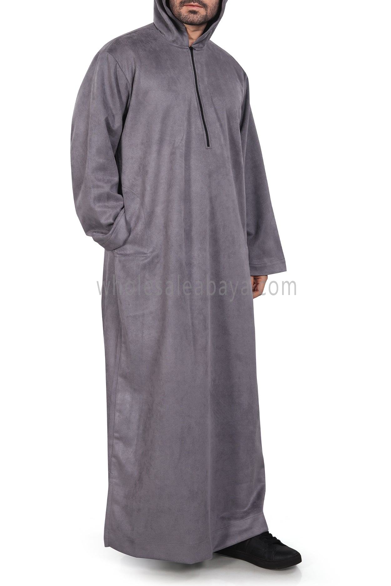 Premium Suede Hooded Thoube 90016 Grey