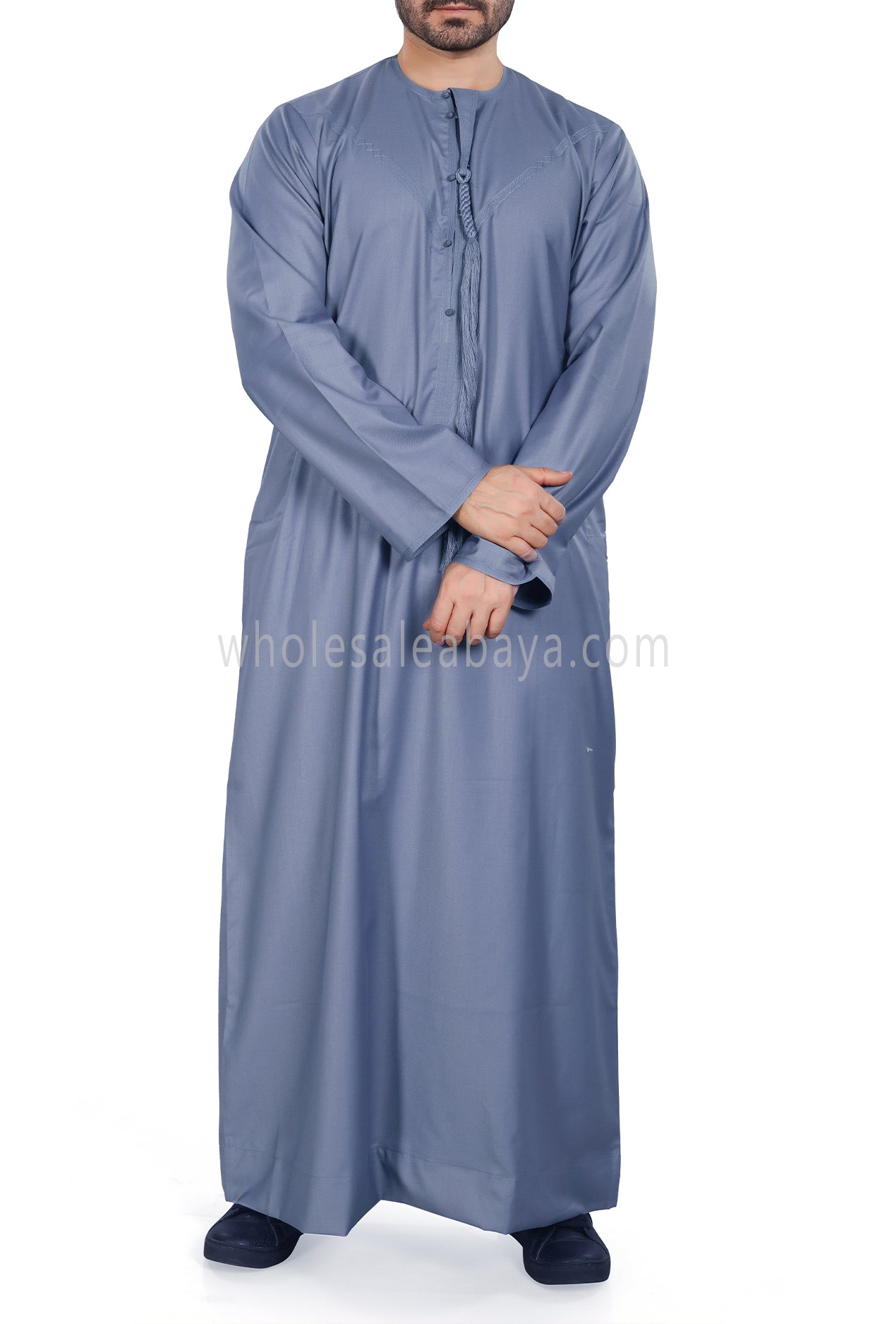Men's Premium Emirati Thoube With Zip & Tassel Denim Blue