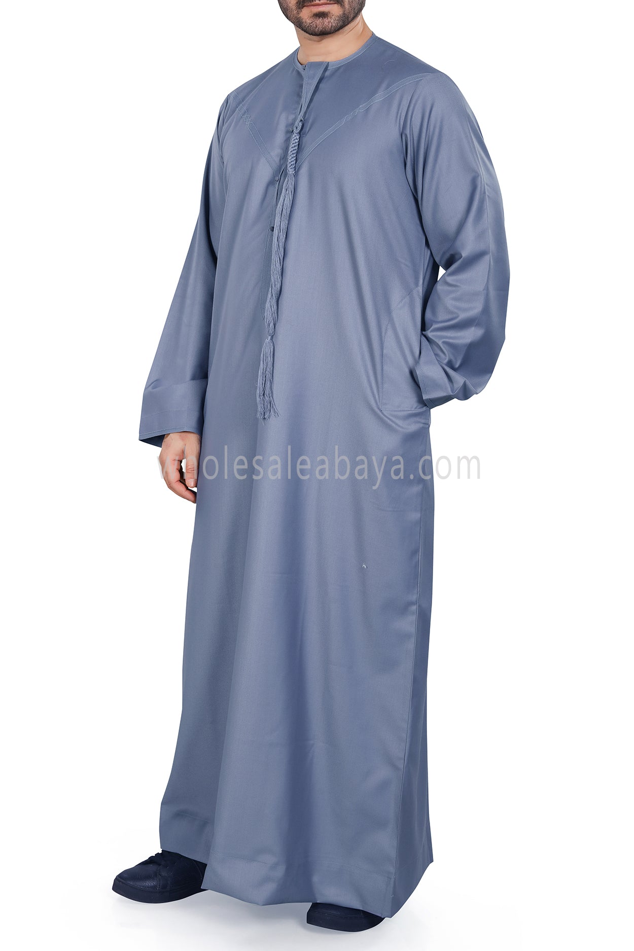 Men's Premium Emirati Thoube With Zip & Tassel Denim Blue