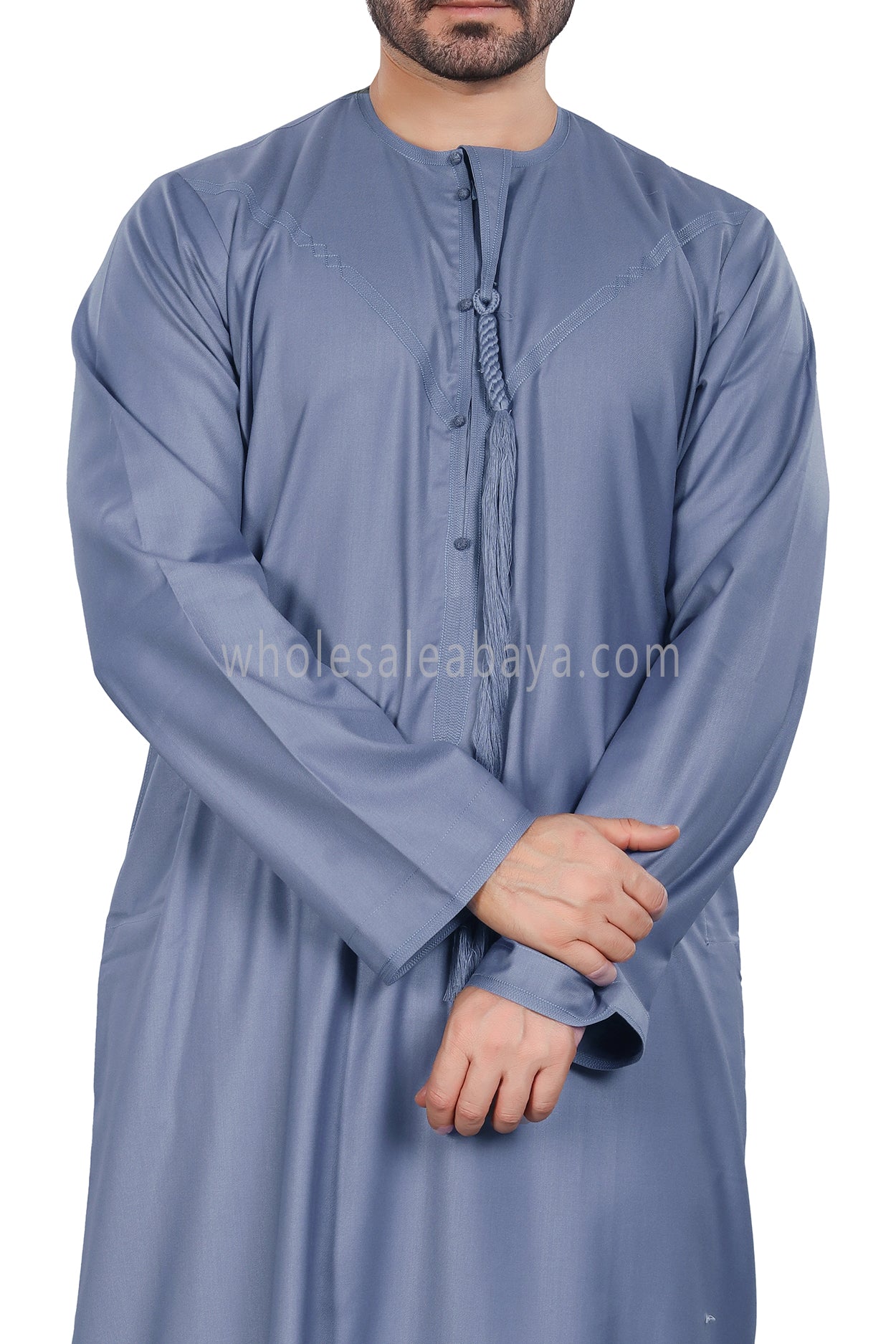 Men's Premium Emirati Thoube With Zip & Tassel Denim Blue