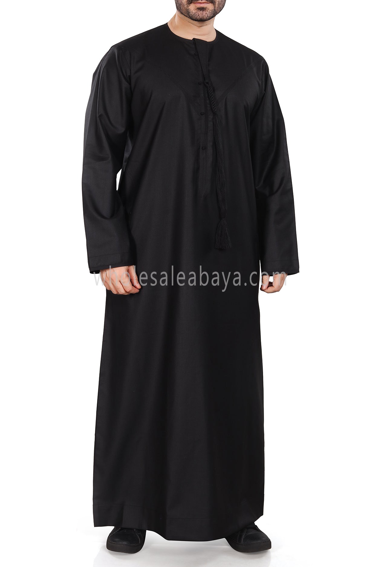 Men's Premium Emirati Thoube With Zip & Tassel Black