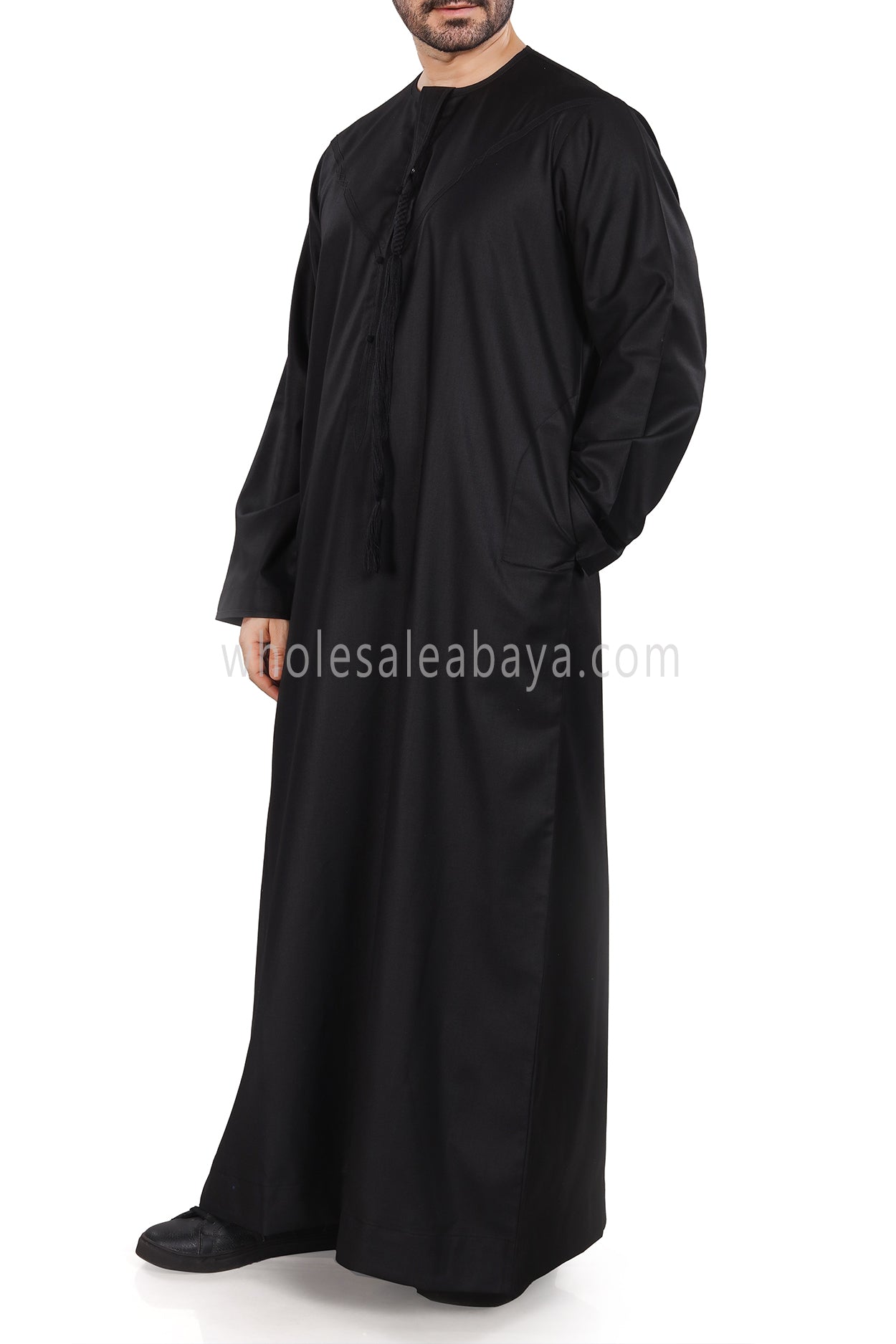 Men's Premium Emirati Thoube With Zip & Tassel Black