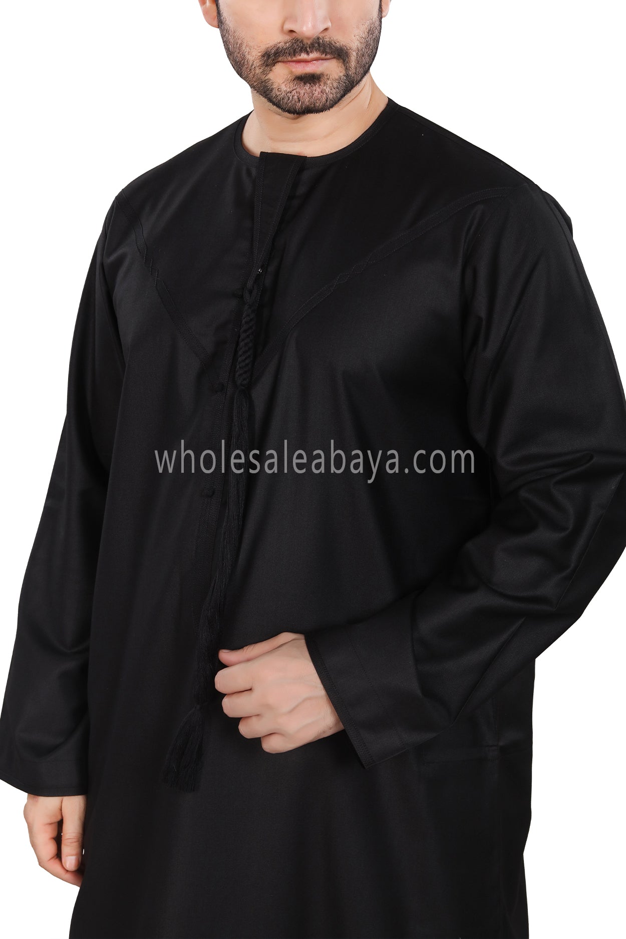 Men's Premium Emirati Thoube With Zip & Tassel Black
