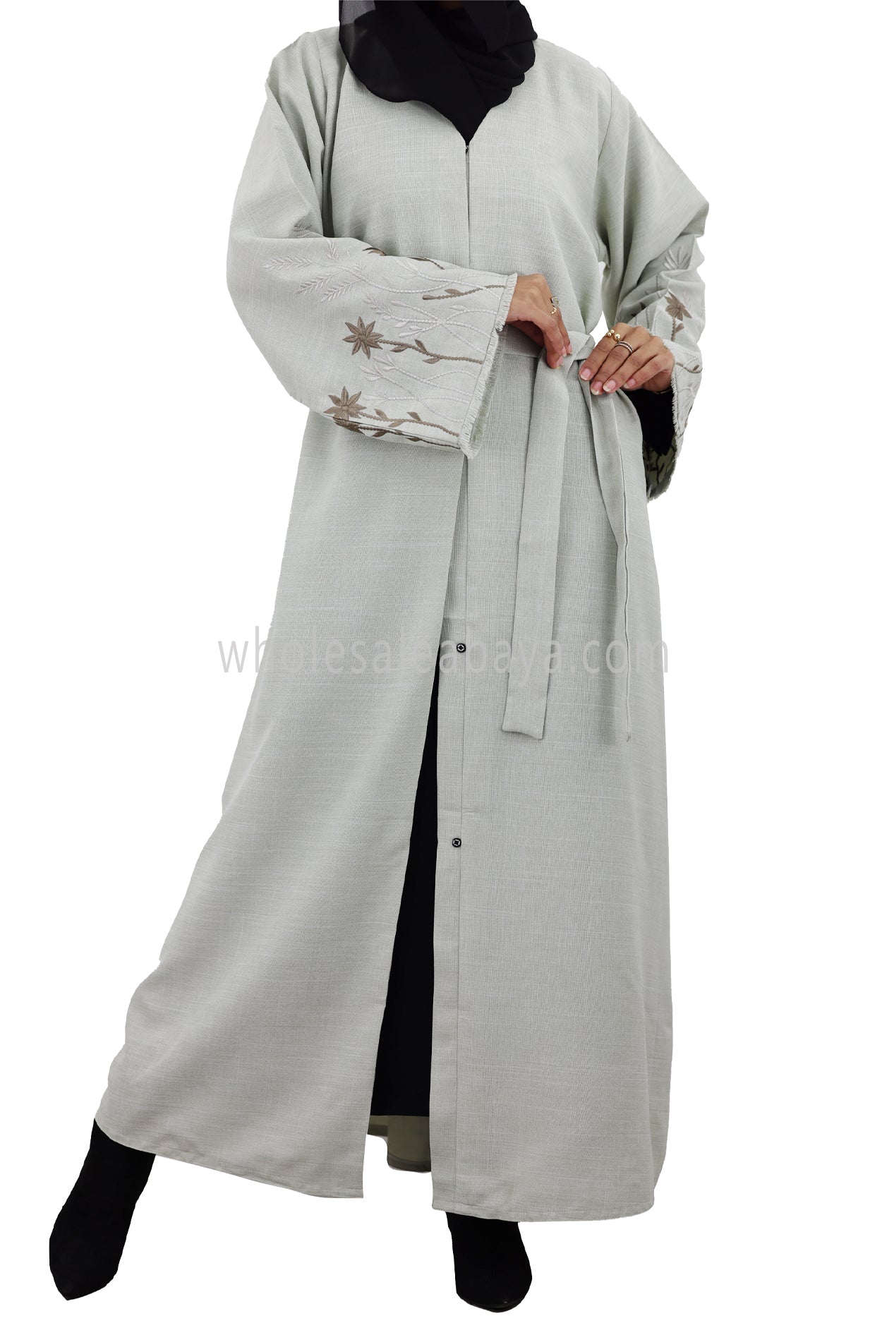 Premium Front Open Abaya With Embroidered Sleeves