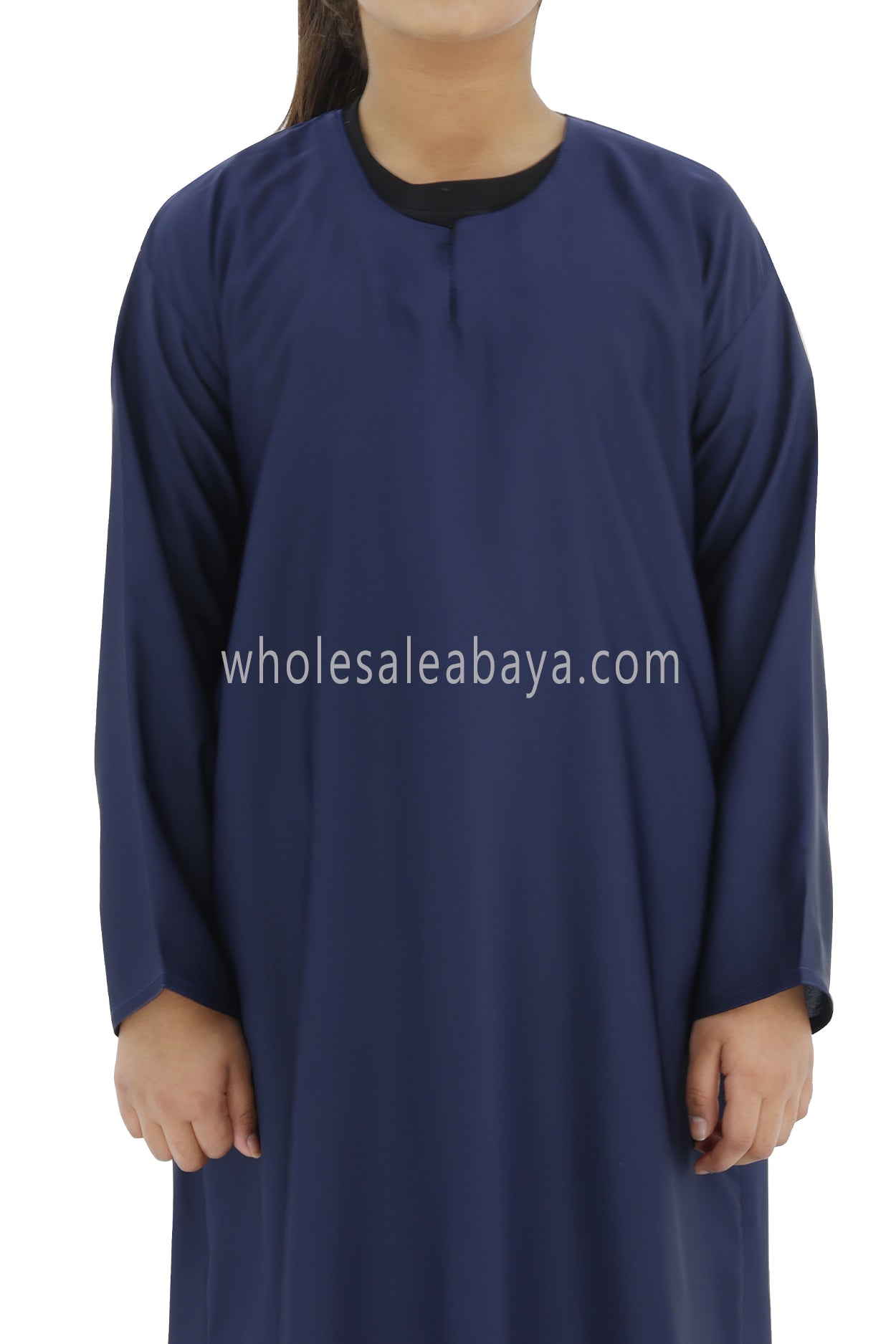 Girls Closed Plain Abaya With Straight Cut Navy Blue
