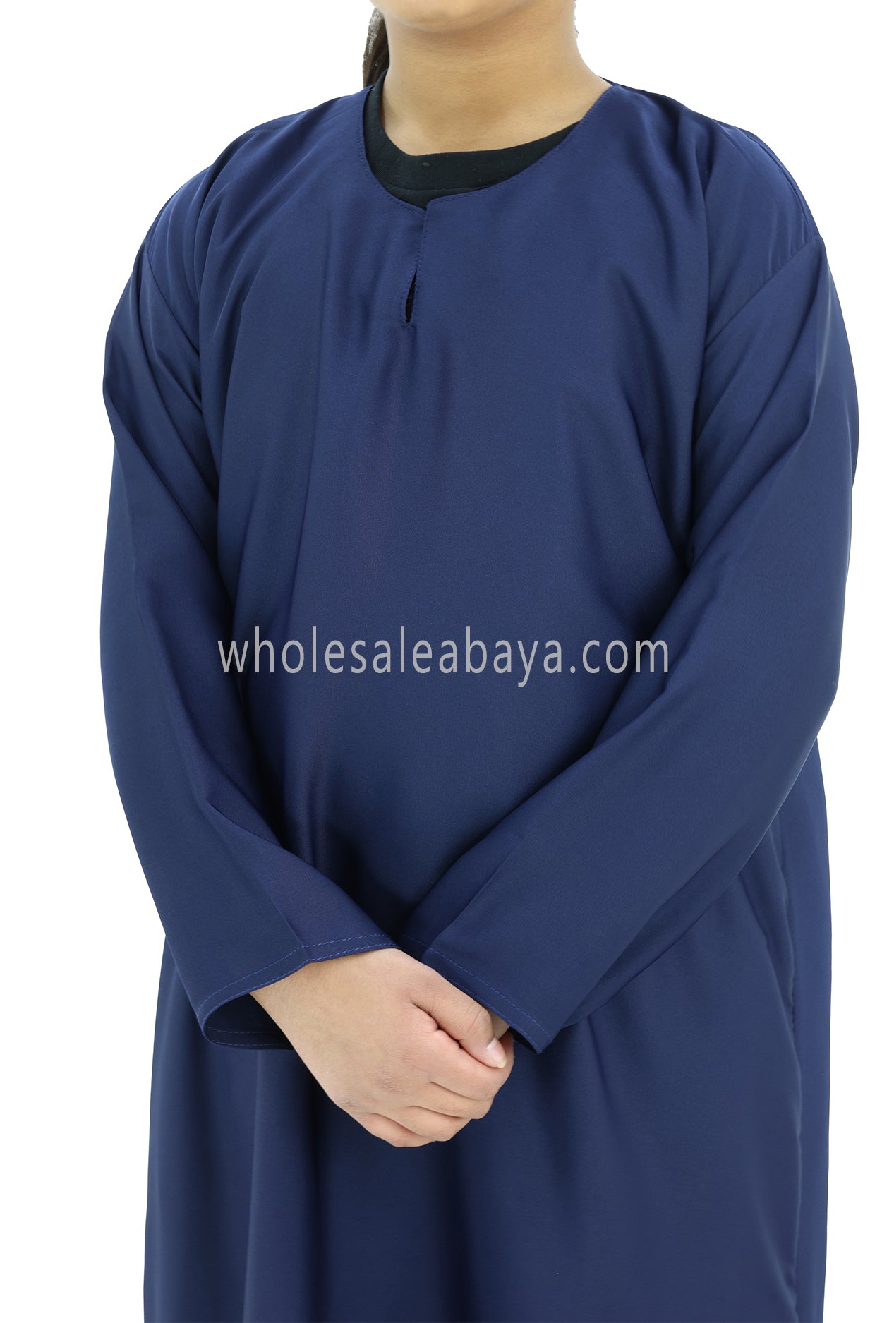 Girls Closed Plain Abaya With Straight Cut Navy Blue