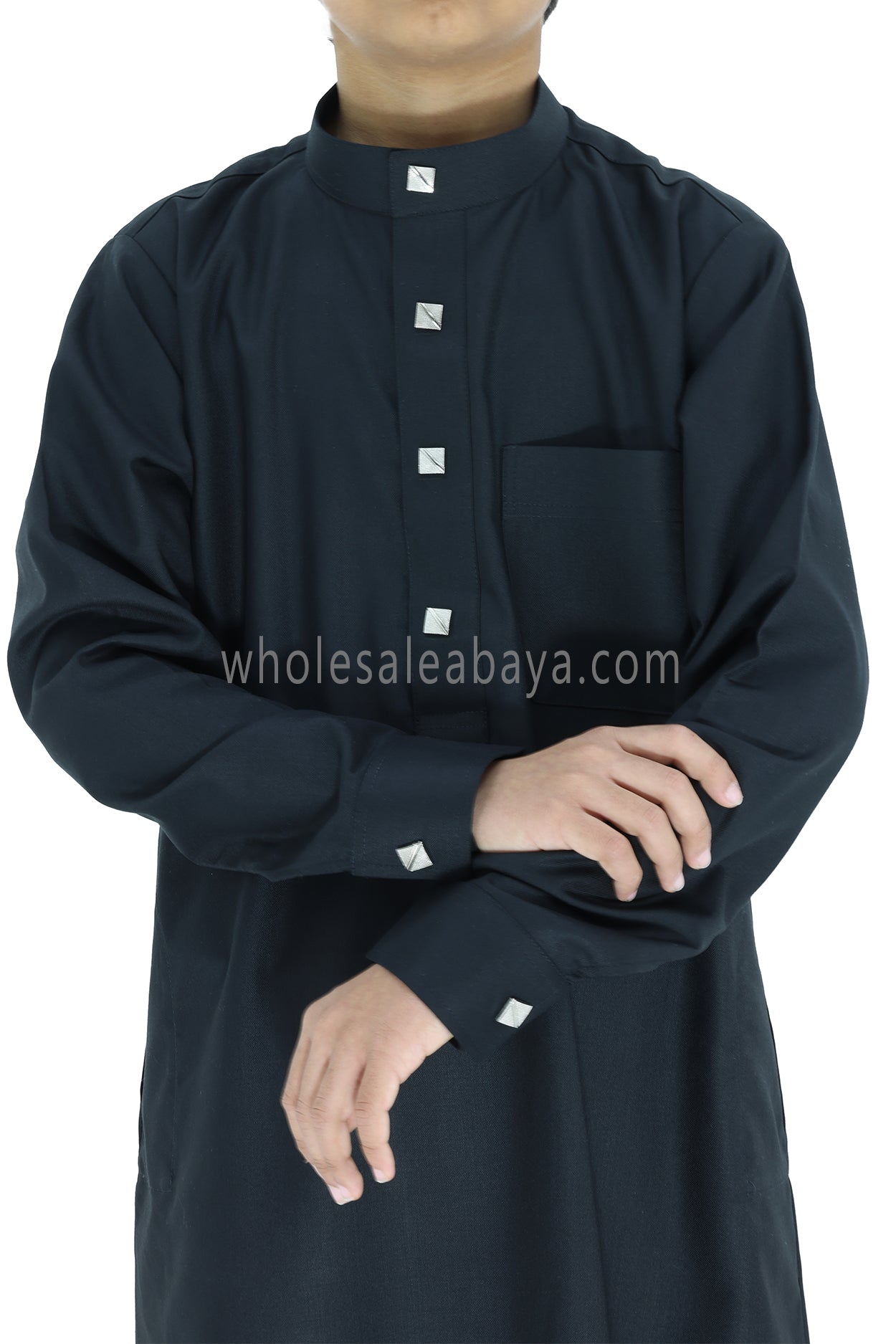 Boy's Designer Buttons Collar Thoube Black