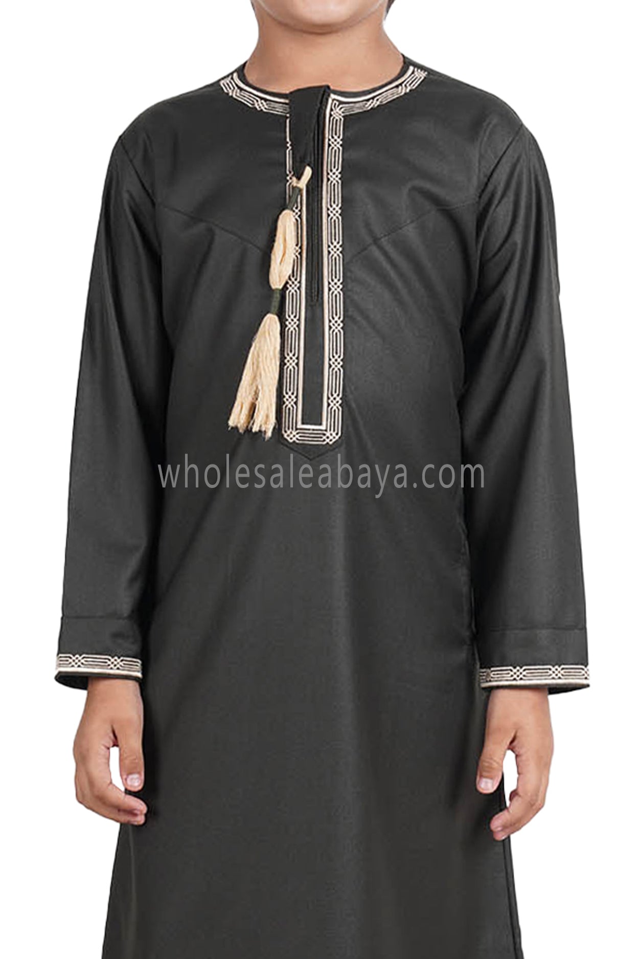 Boy's Omani Thoube With Designer Embroidery and Tassel Dark Green
