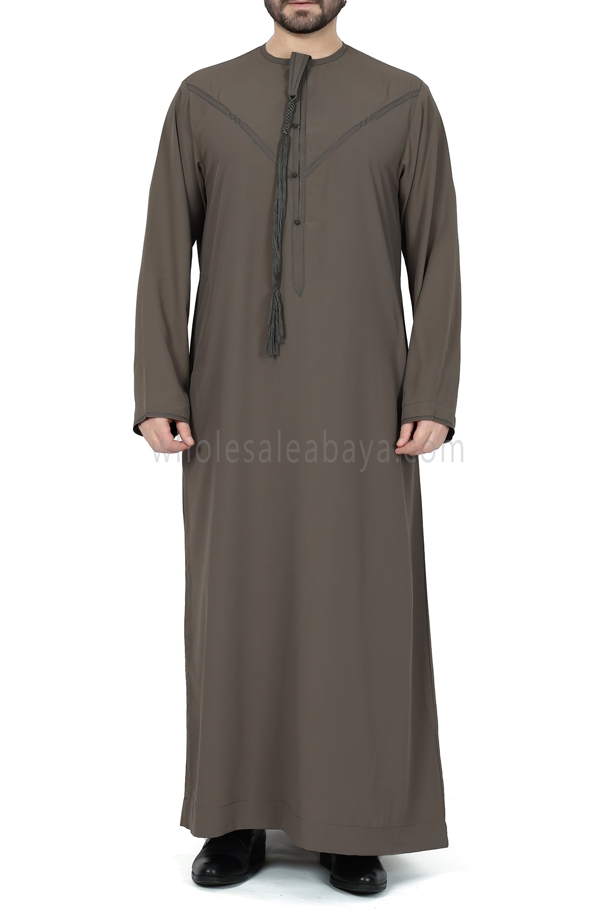 Men's Premium Emirati Thoube With Buttons & Tassel Olive Green