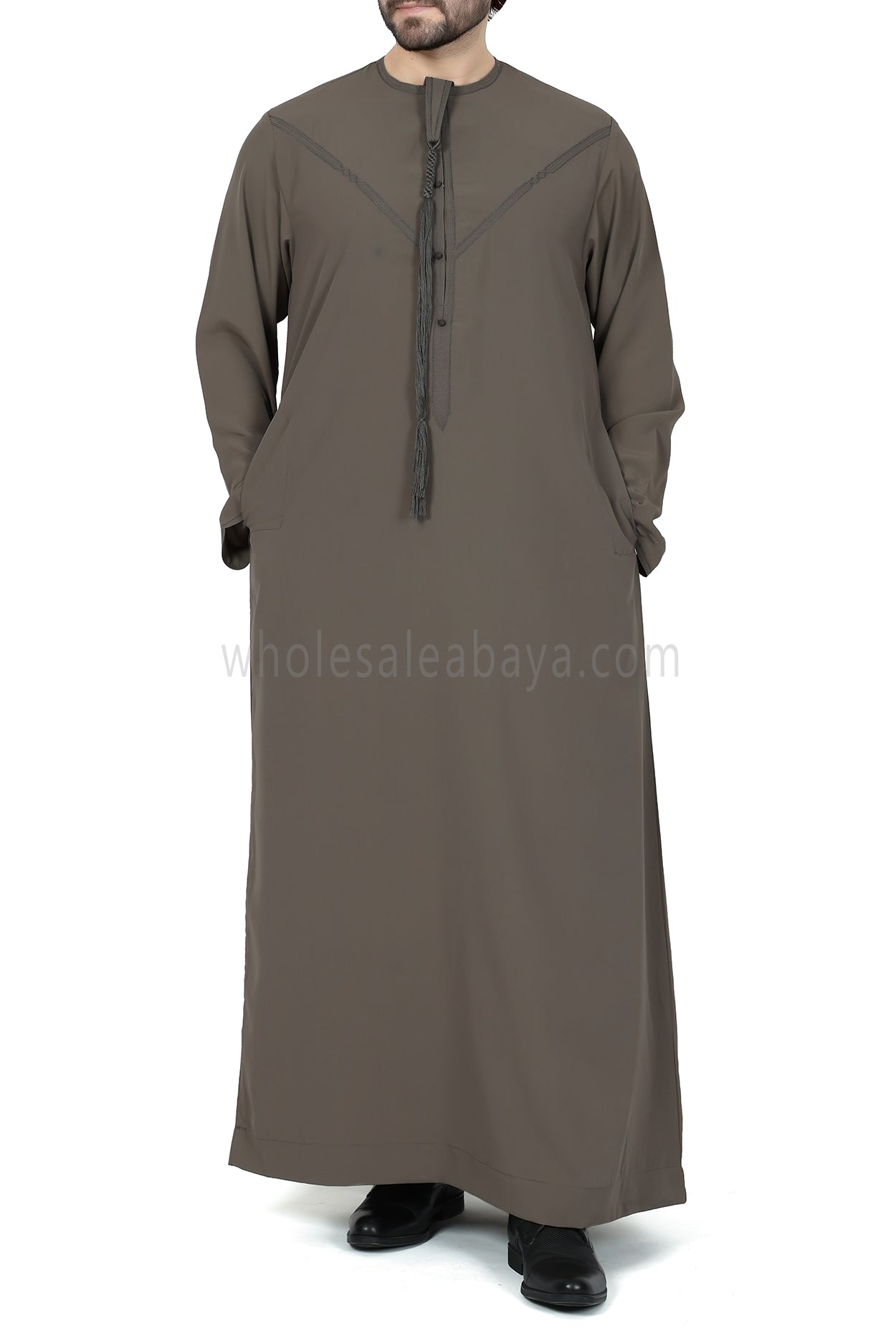 Men's Premium Emirati Thoube With Buttons & Tassel Olive Green