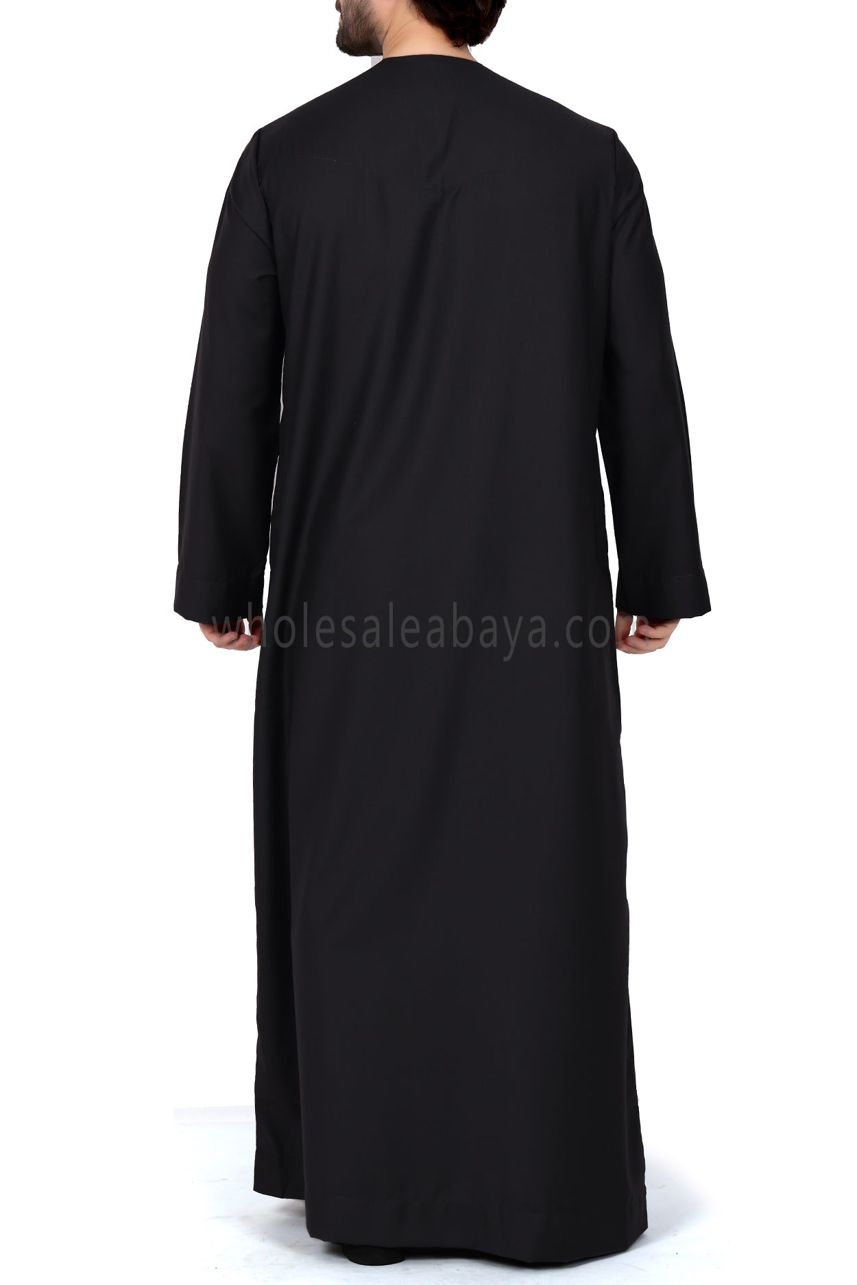Men's Classic Plain Omani Thoube With Front Zip Black