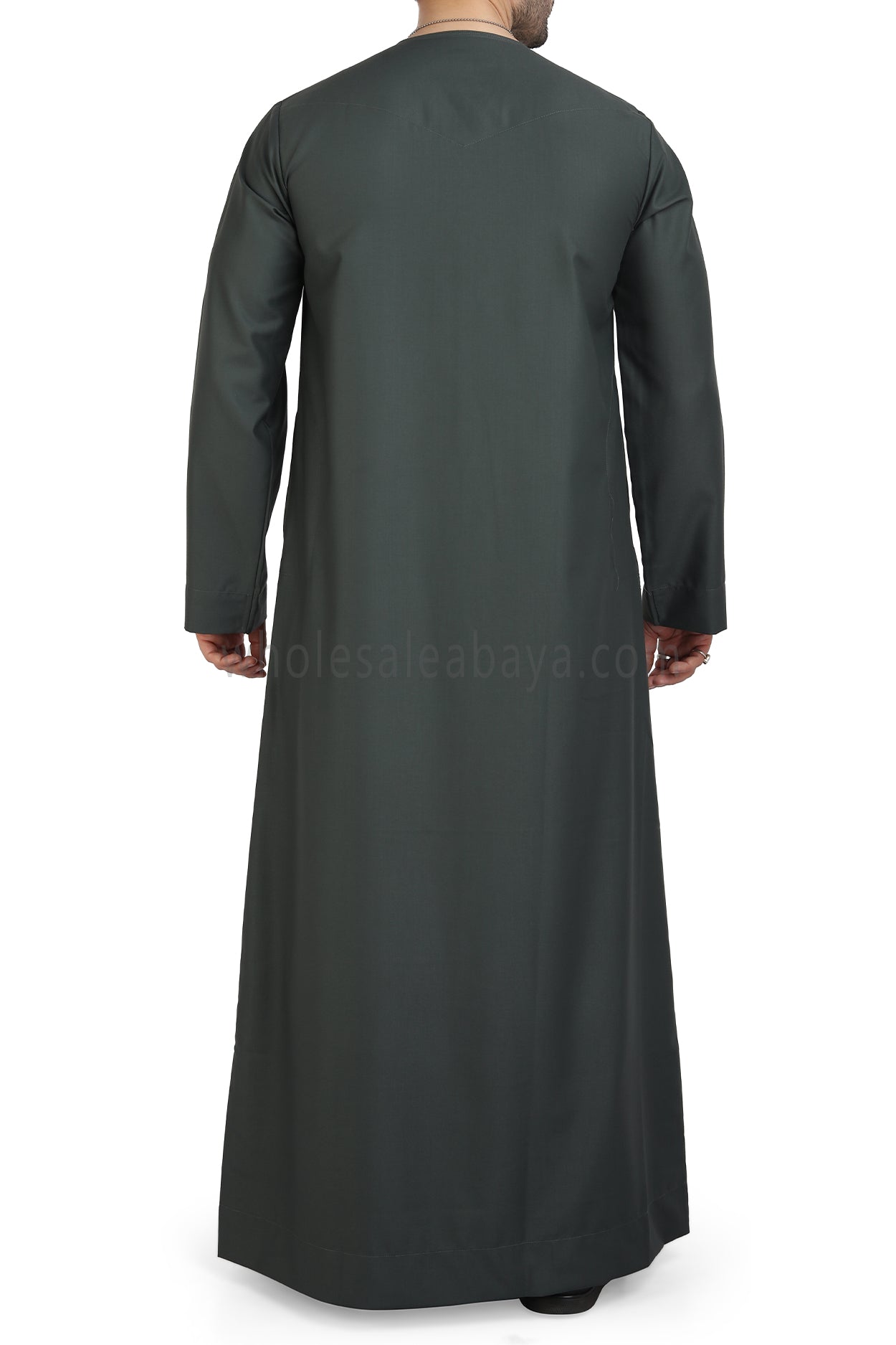 Men's Classic Plain Omani Thoube With Front Zip Khaki Green