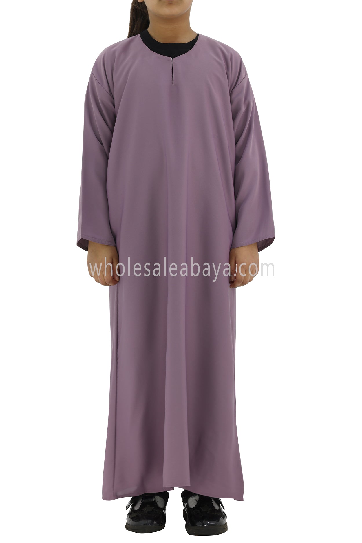 Girls Closed Plain Abaya With Straight Cut Purple