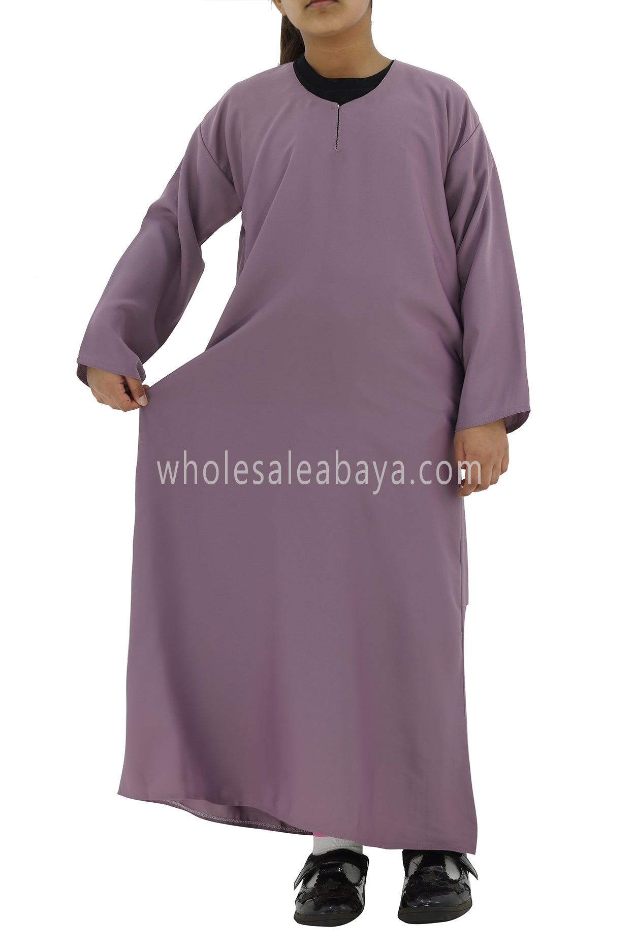 Girls Closed Plain Abaya With Straight Cut Purple
