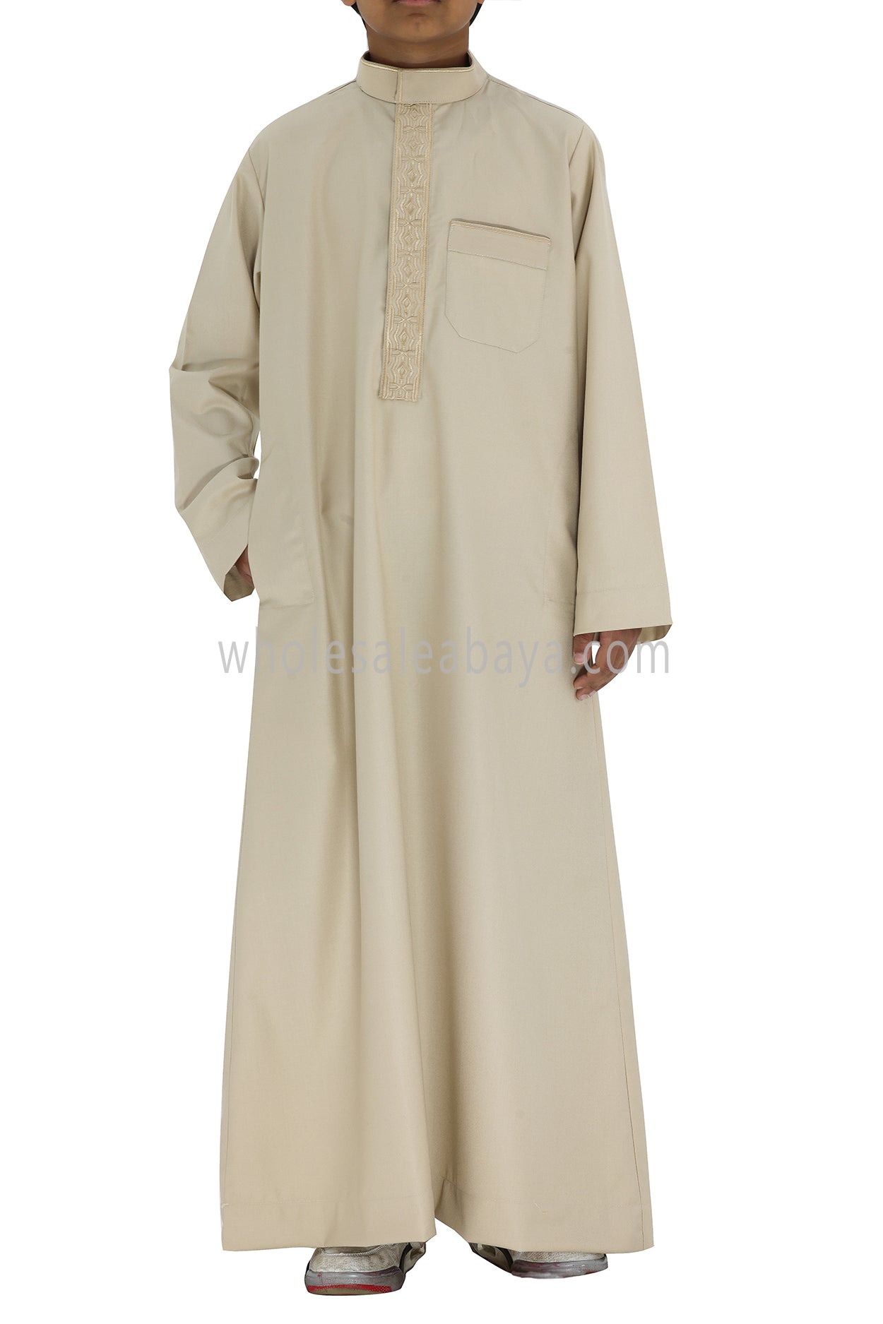 Boy's Elegant Collar Thoube With Embroidery Cream