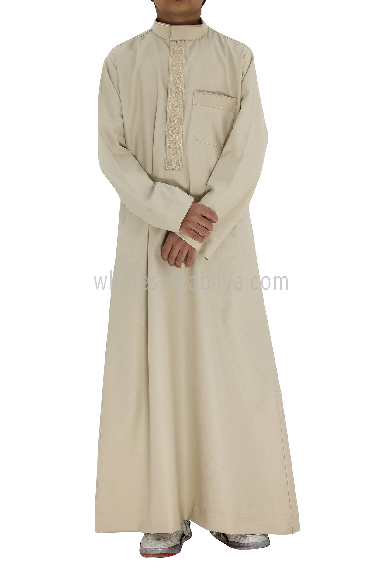 Boy's Elegant Collar Thoube With Embroidery Cream