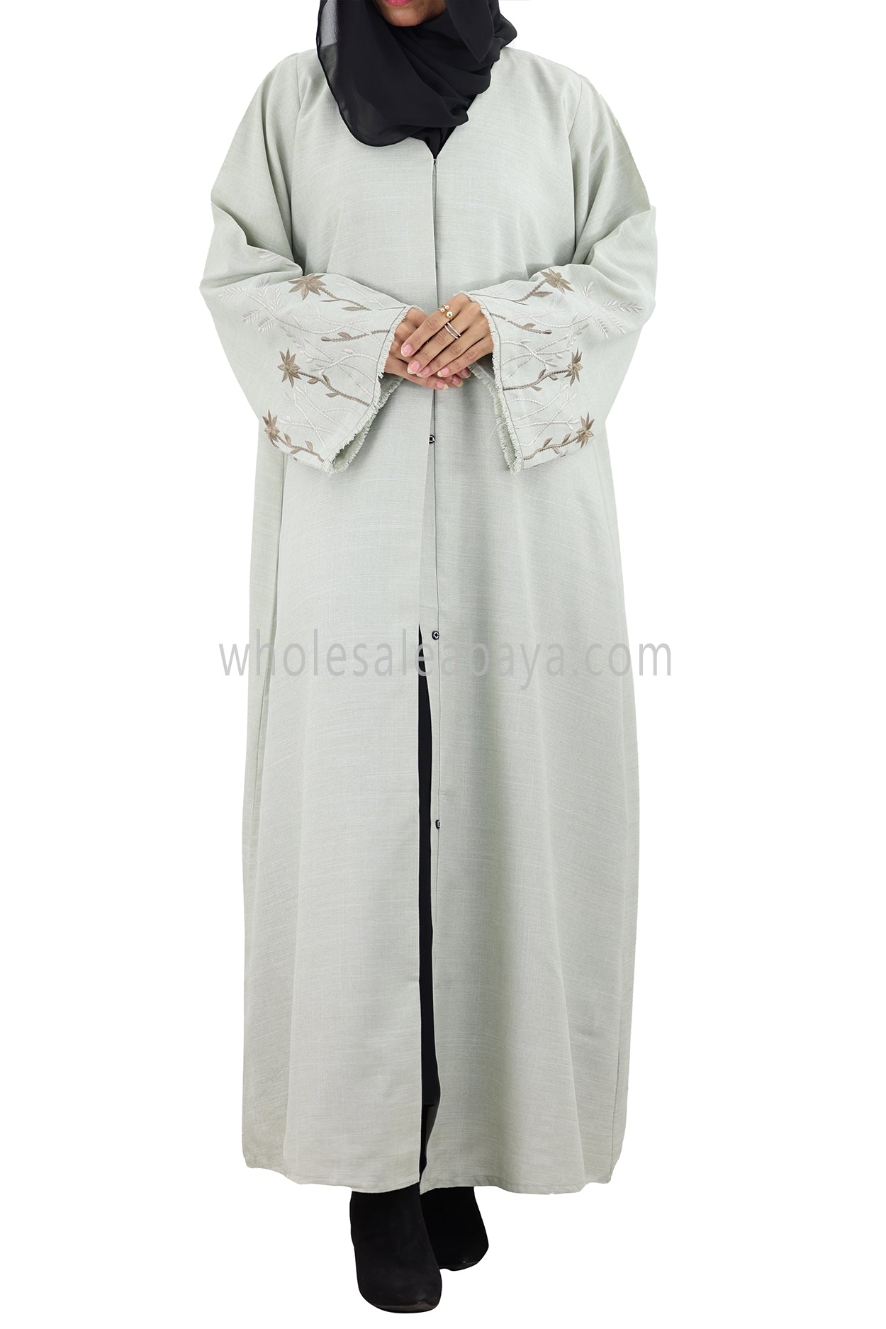 Premium Front Open Abaya With Embroidered Sleeves