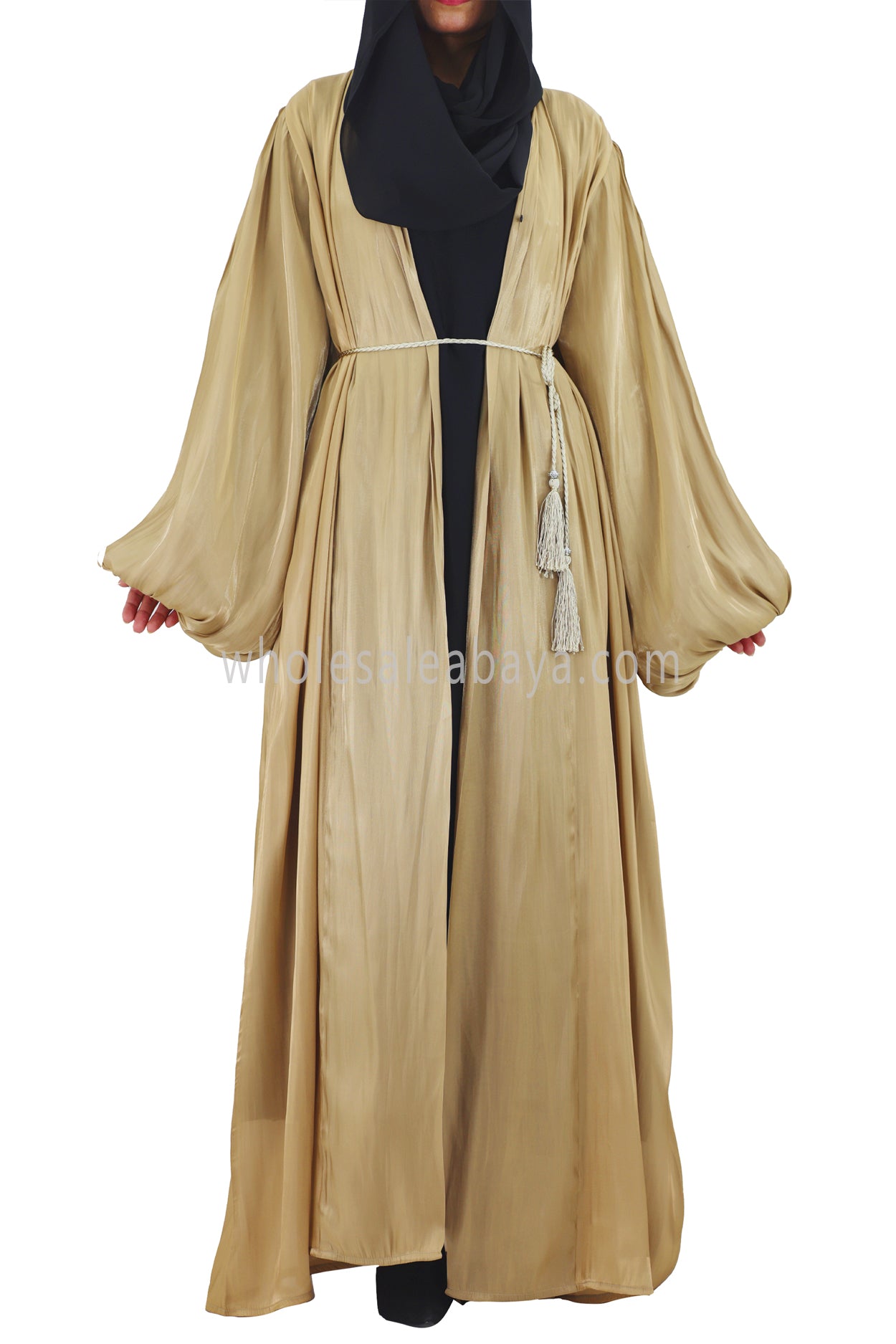 Women's Premium Organza Abaya With Balloon Sleeves Sand