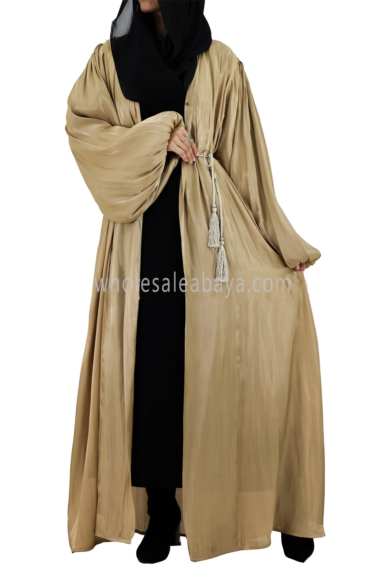 Women's Premium Organza Abaya With Balloon Sleeves Sand