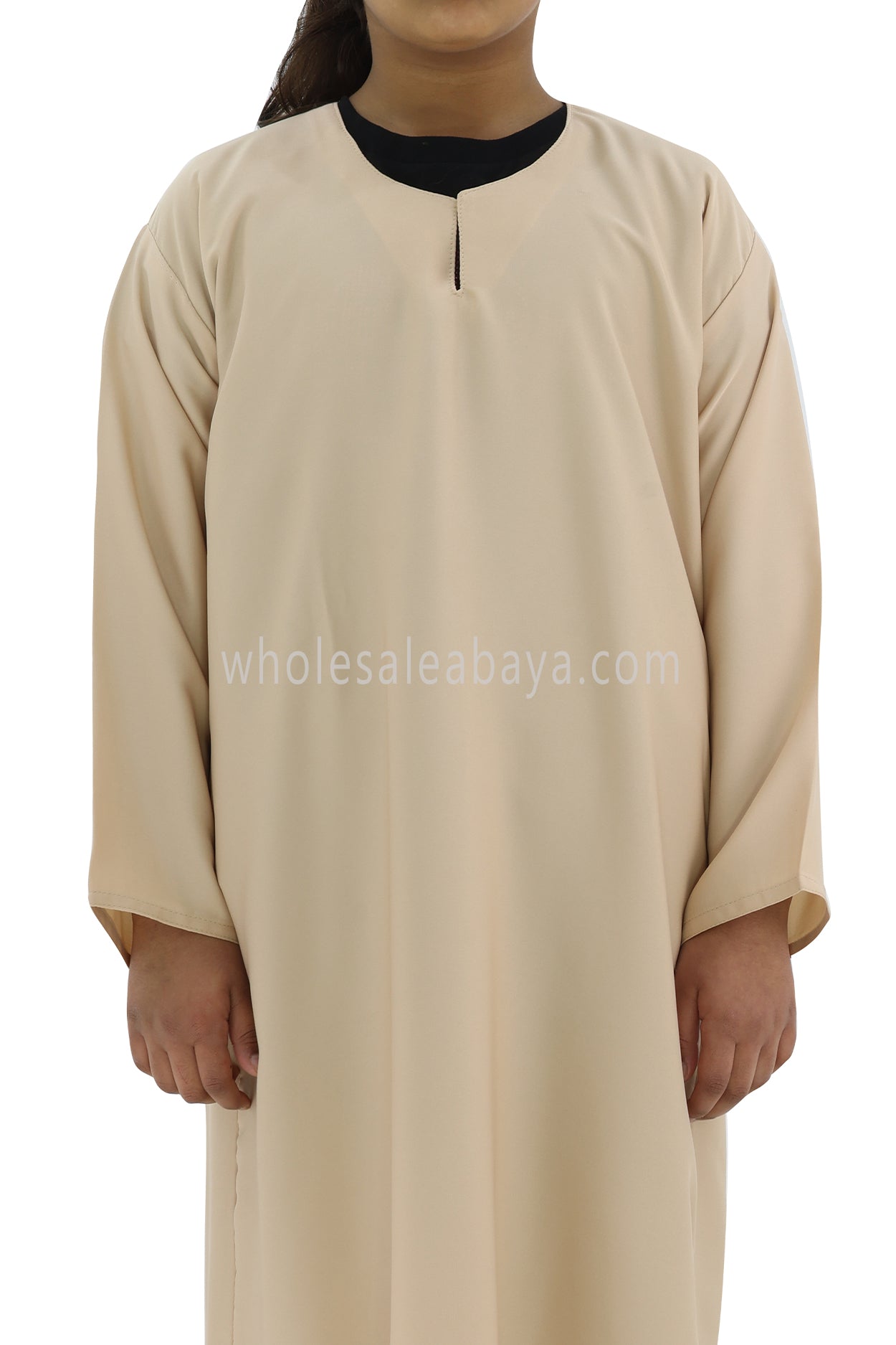 Girls Closed Plain Abaya With Straight Cut Sand Beige