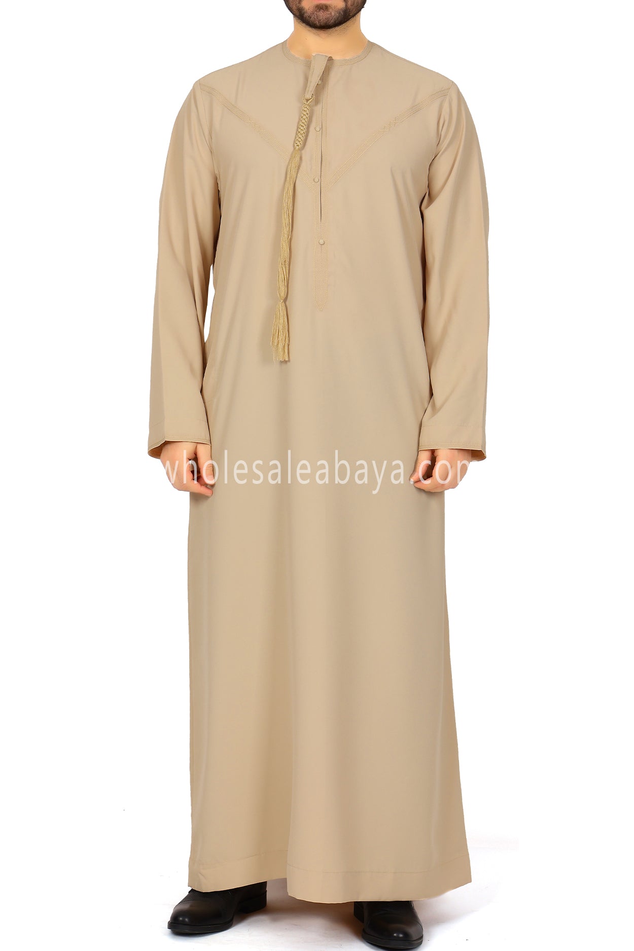Men's Premium Emirati Thoube With Buttons & Tassel Golden Sand