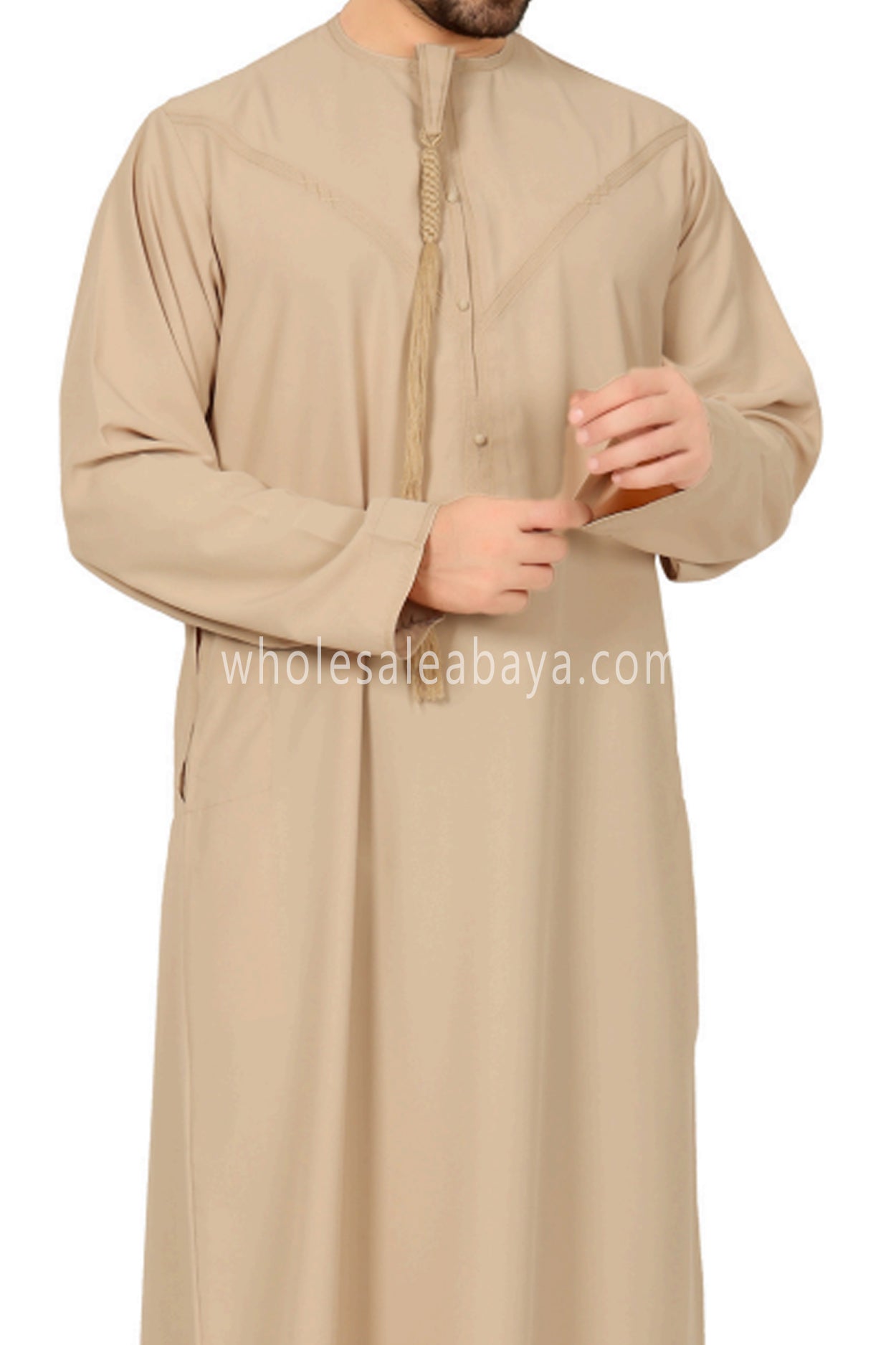 Men's Premium Emirati Thoube With Buttons & Tassel Golden Sand