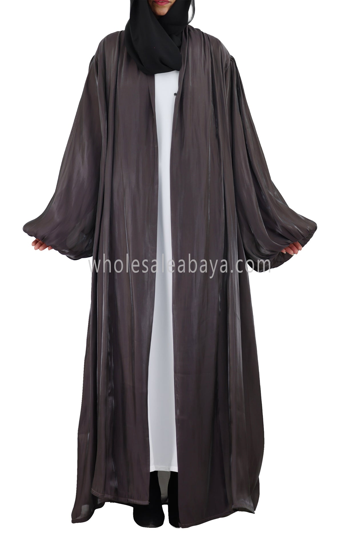 Premium Women's Organza Abaya With Balloon Sleeves Ash Brown